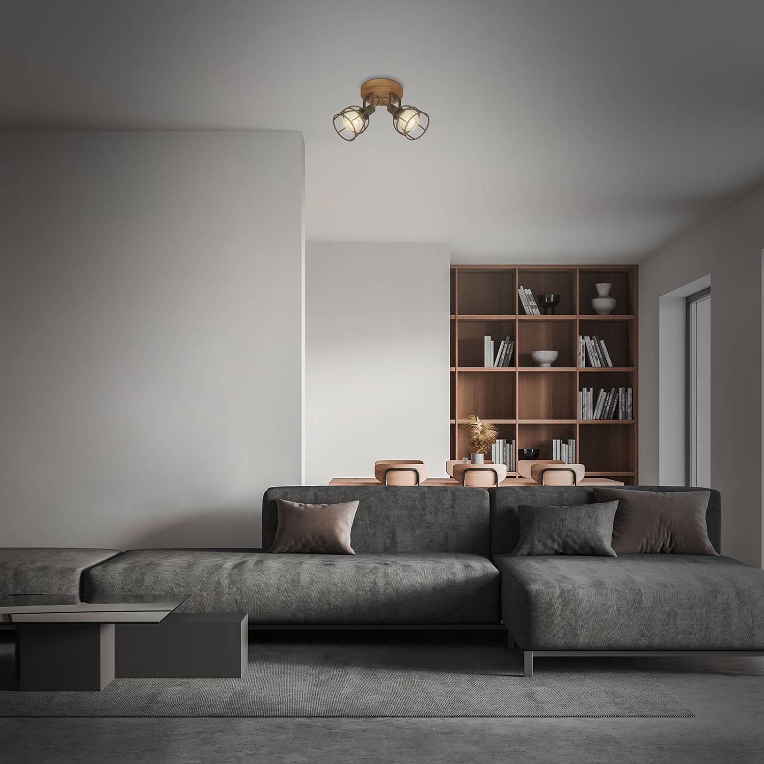 Korbo I Ceiling lamp iron rubber tree 2-flame