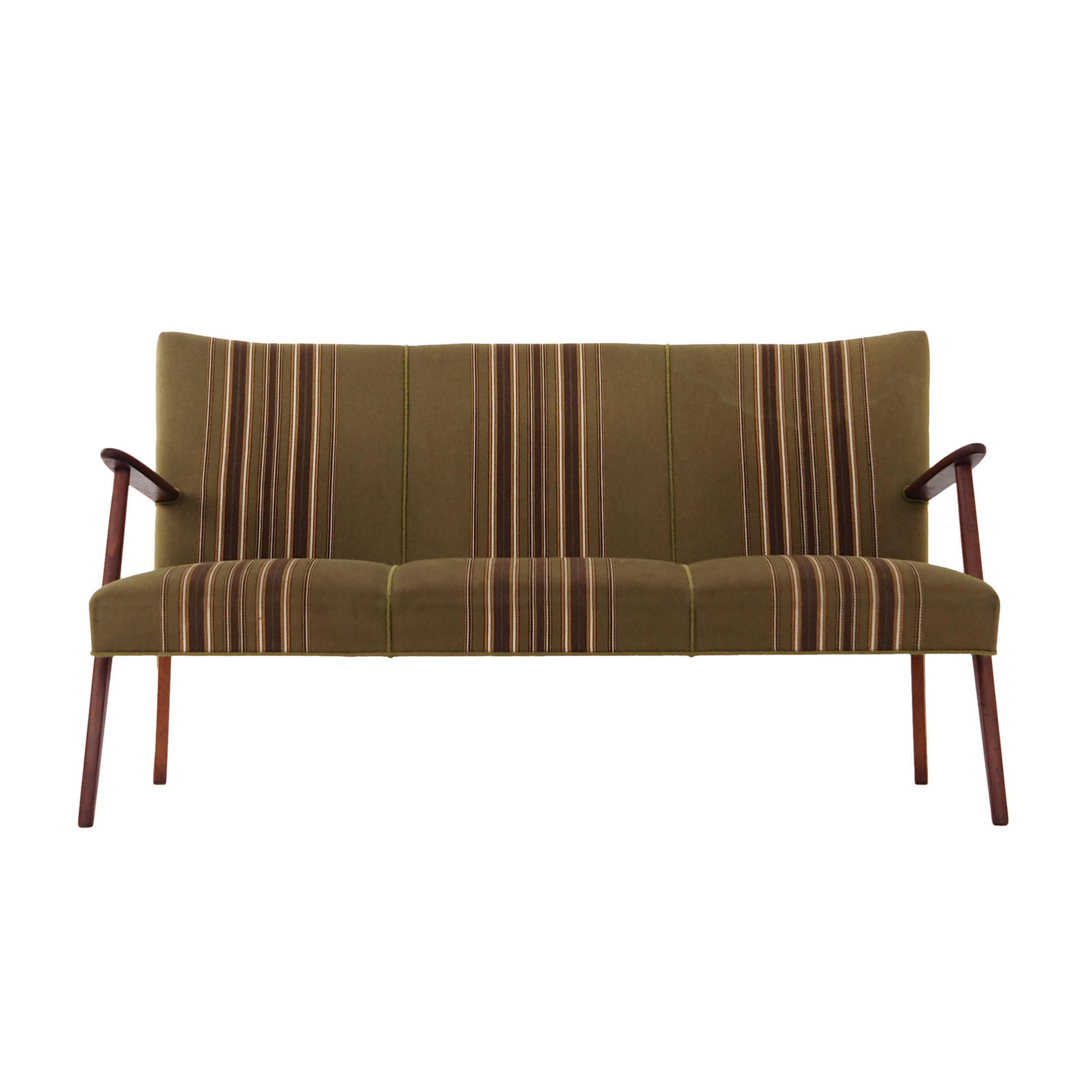 Divano Vintage Teak Tessuto Verde Anni '60