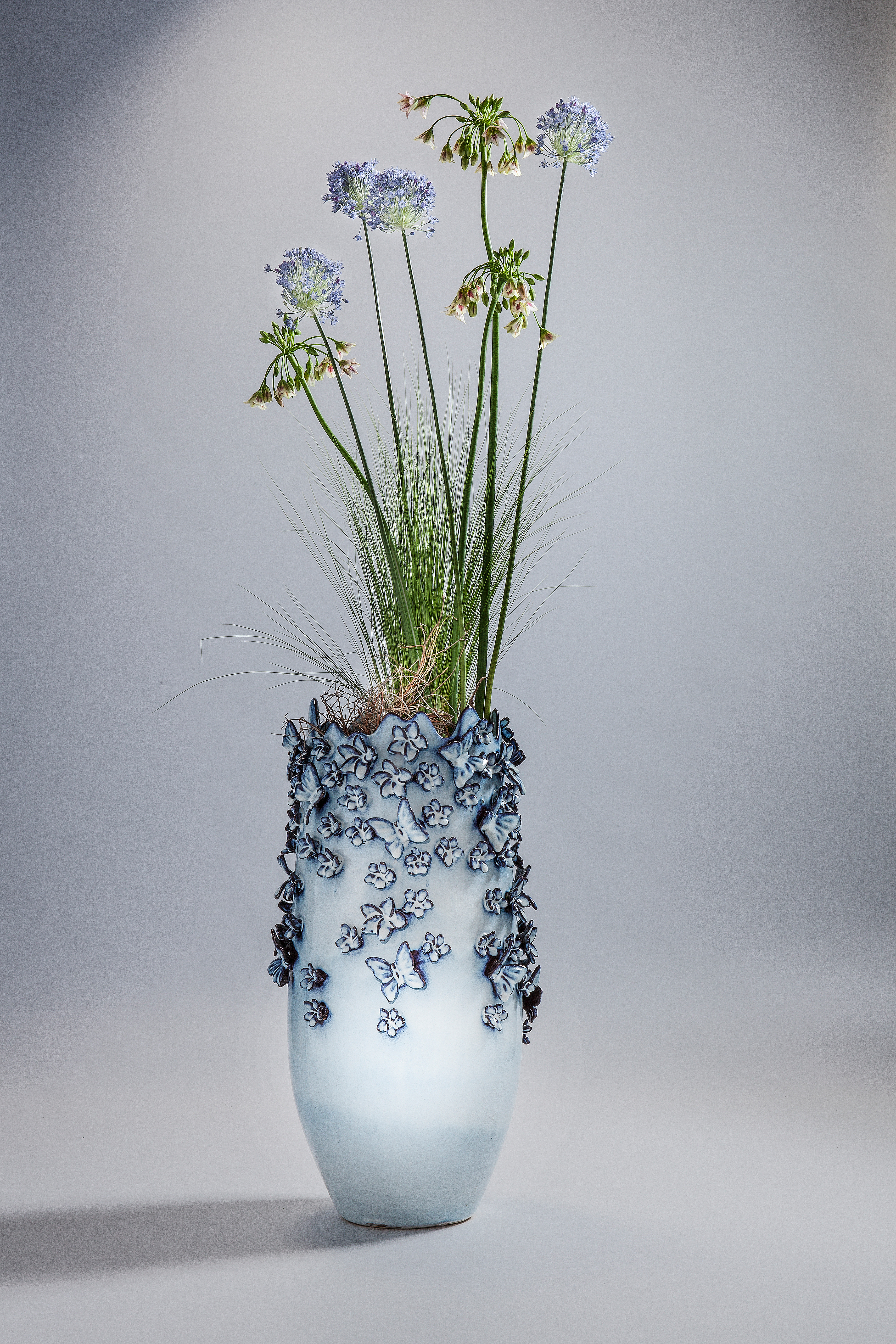 Butterfly Typ B Vase Steingut Blau 28x50x28cm