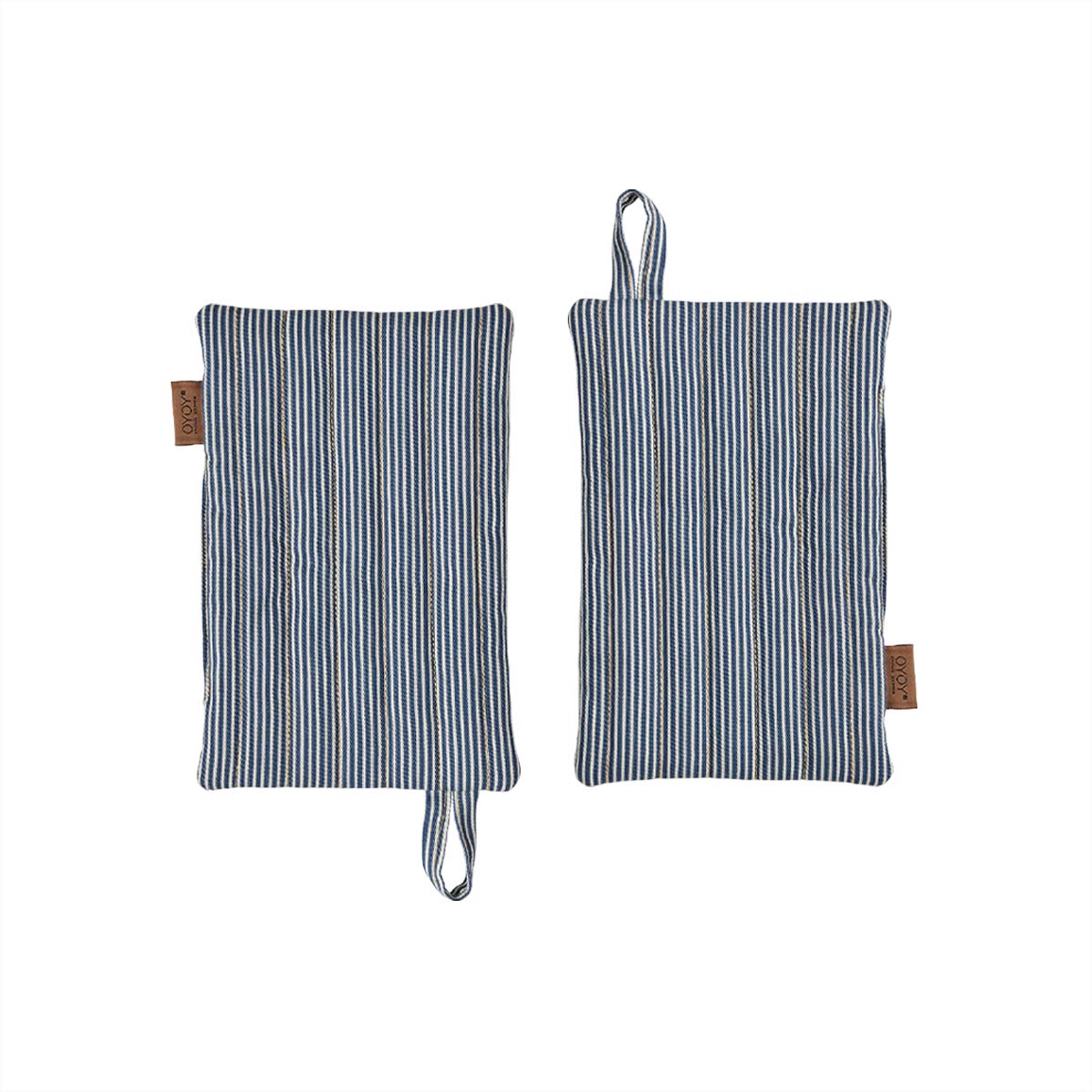 2x Topflappen Bio-Baumwolle Blau Gestreift