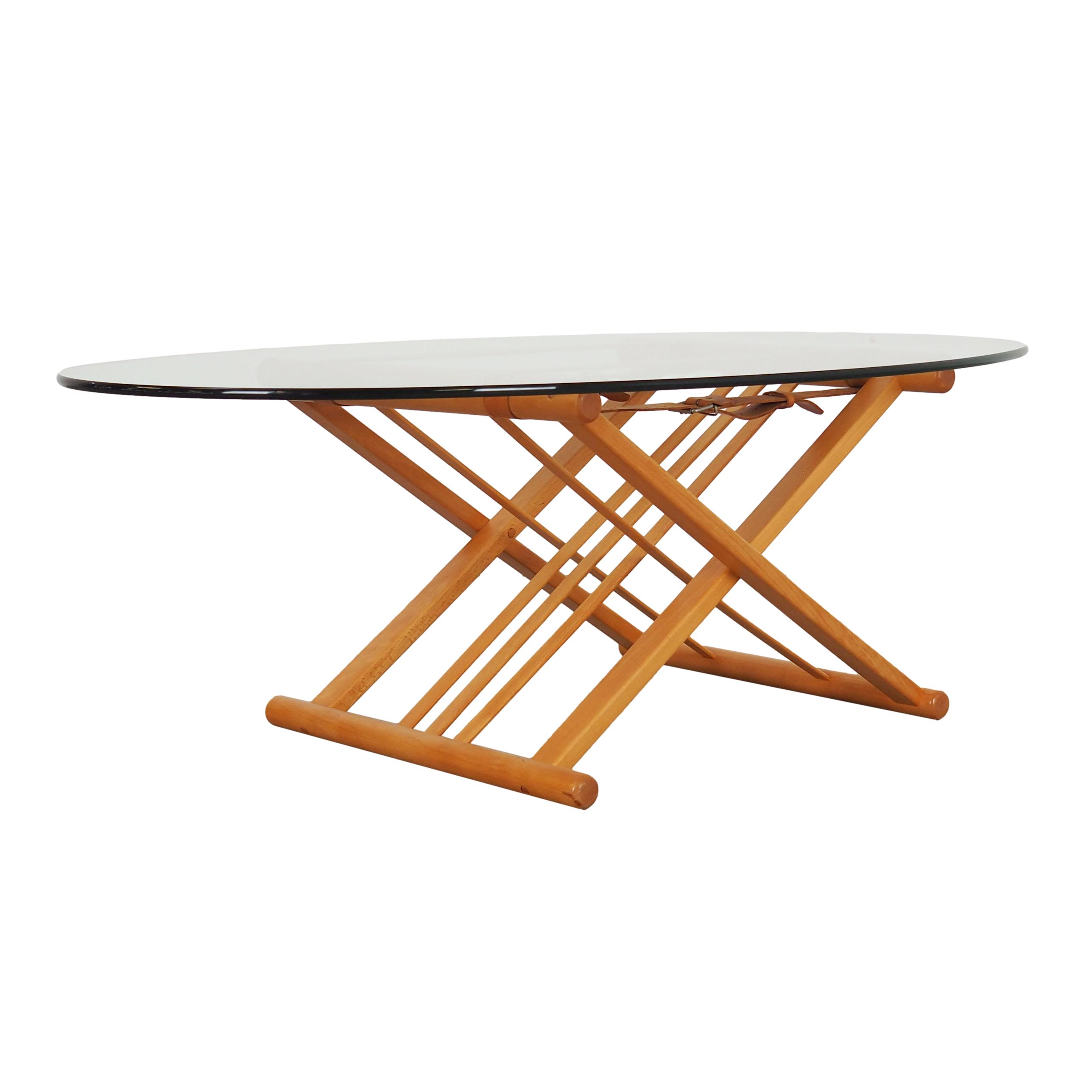 Vintage Coffee Table Beech Wood Glass Brown 1990s
