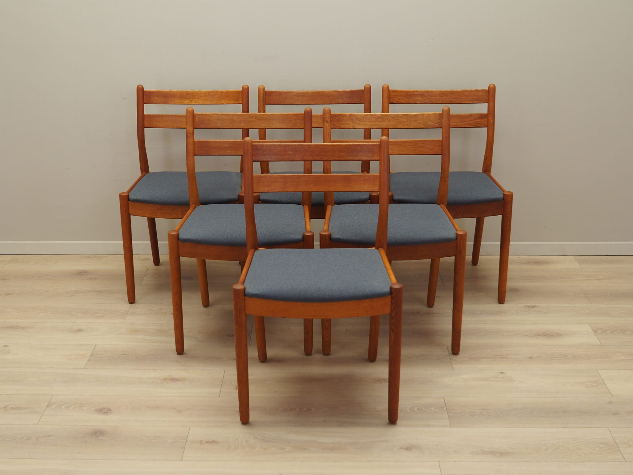 6x Vintage Chair Teak Wood Textile Brown 1970s