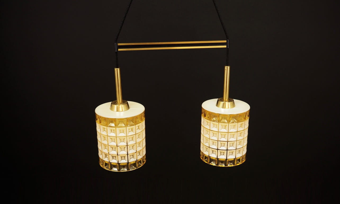 Vintage Chandelier Glass Gold White 1970s