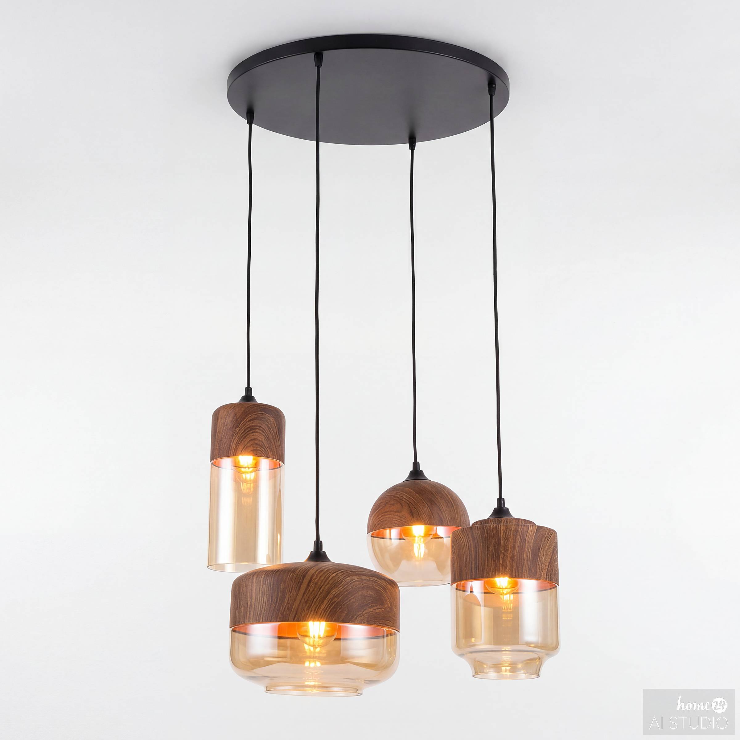 Kavon Pendelleuchte 1-flammig Eisen Farbglas