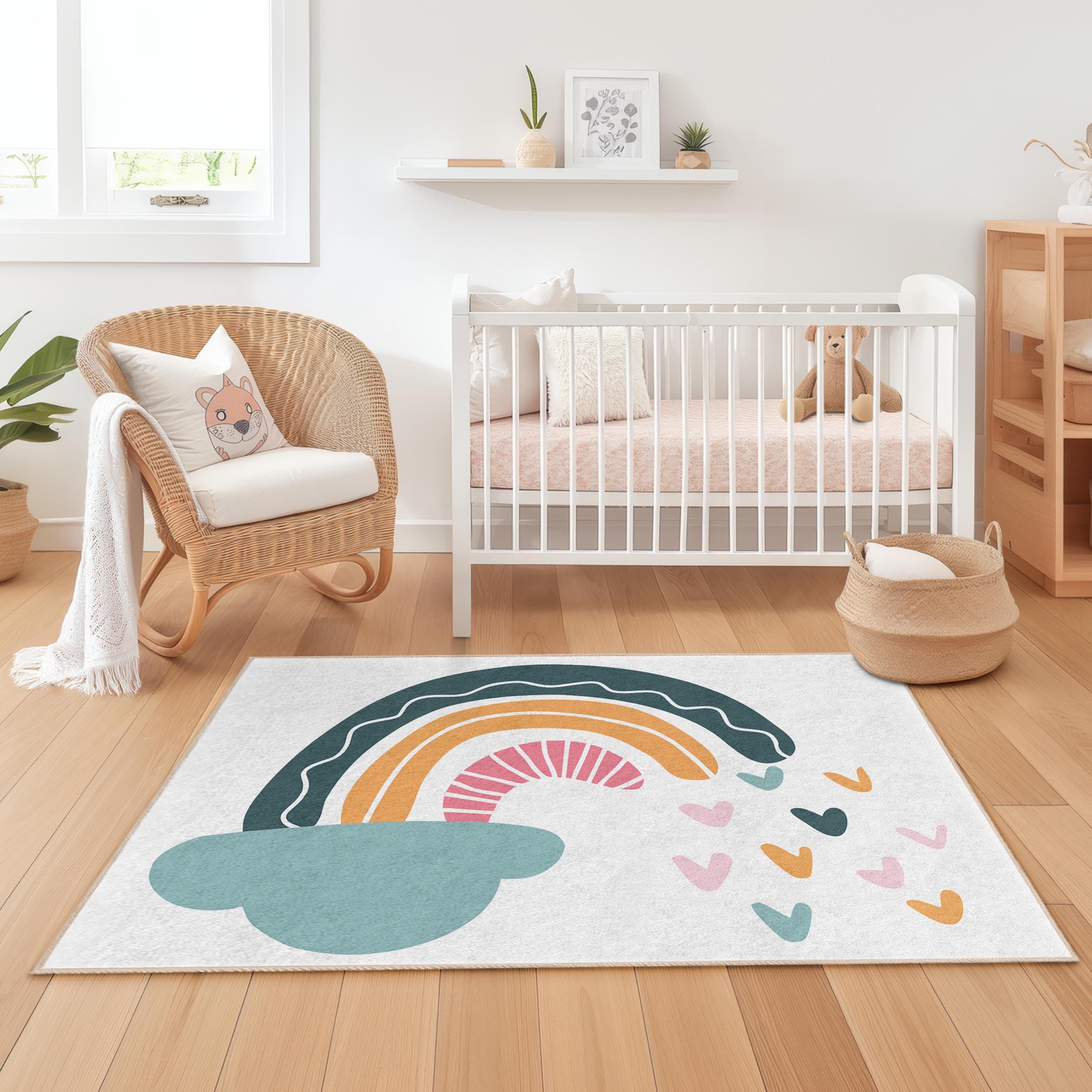 Regenbogen und Wolken Kinderteppich Mehrfarbig 100x250 cm