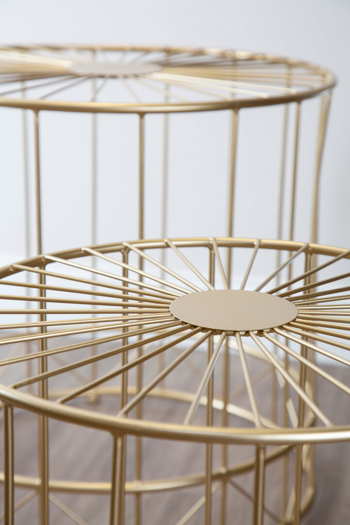 2x Lexi Runder Beistelltisch Recyceltes Holz Eisen Gold