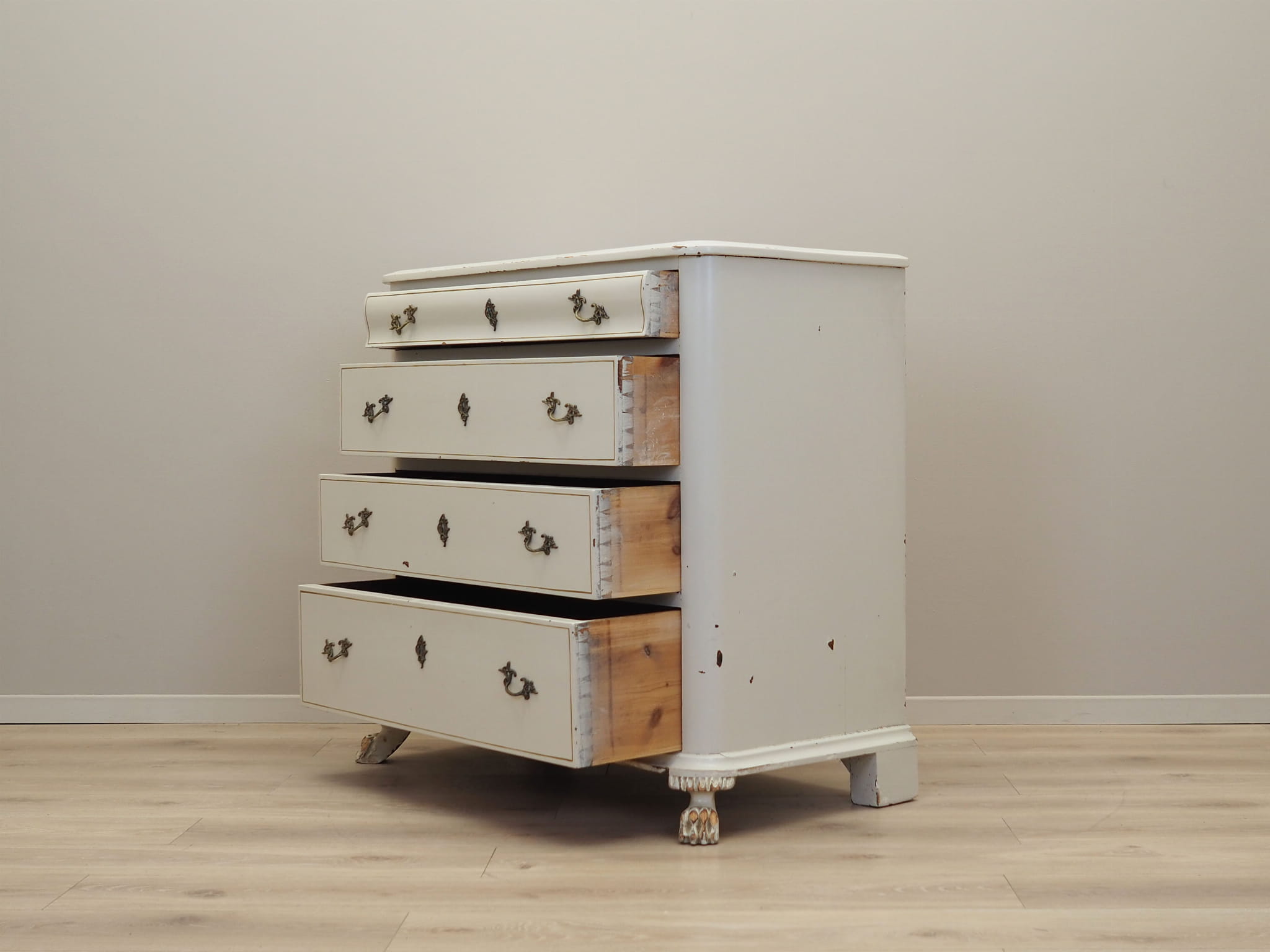 Vintage chest of drawers pine wood white 1950s