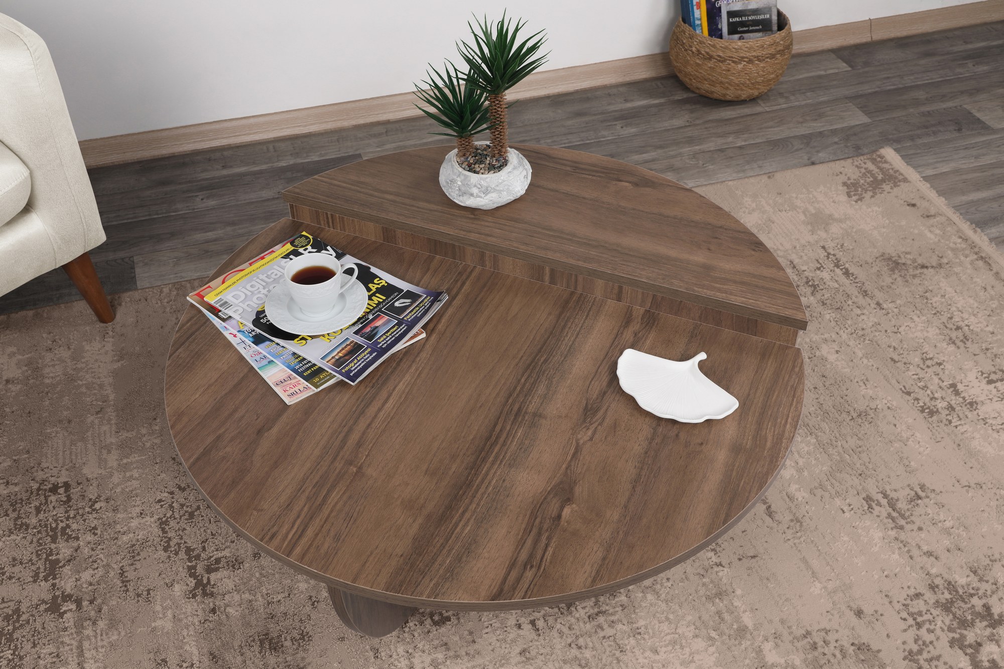 2x Podium Coffee Table Walnut Brown