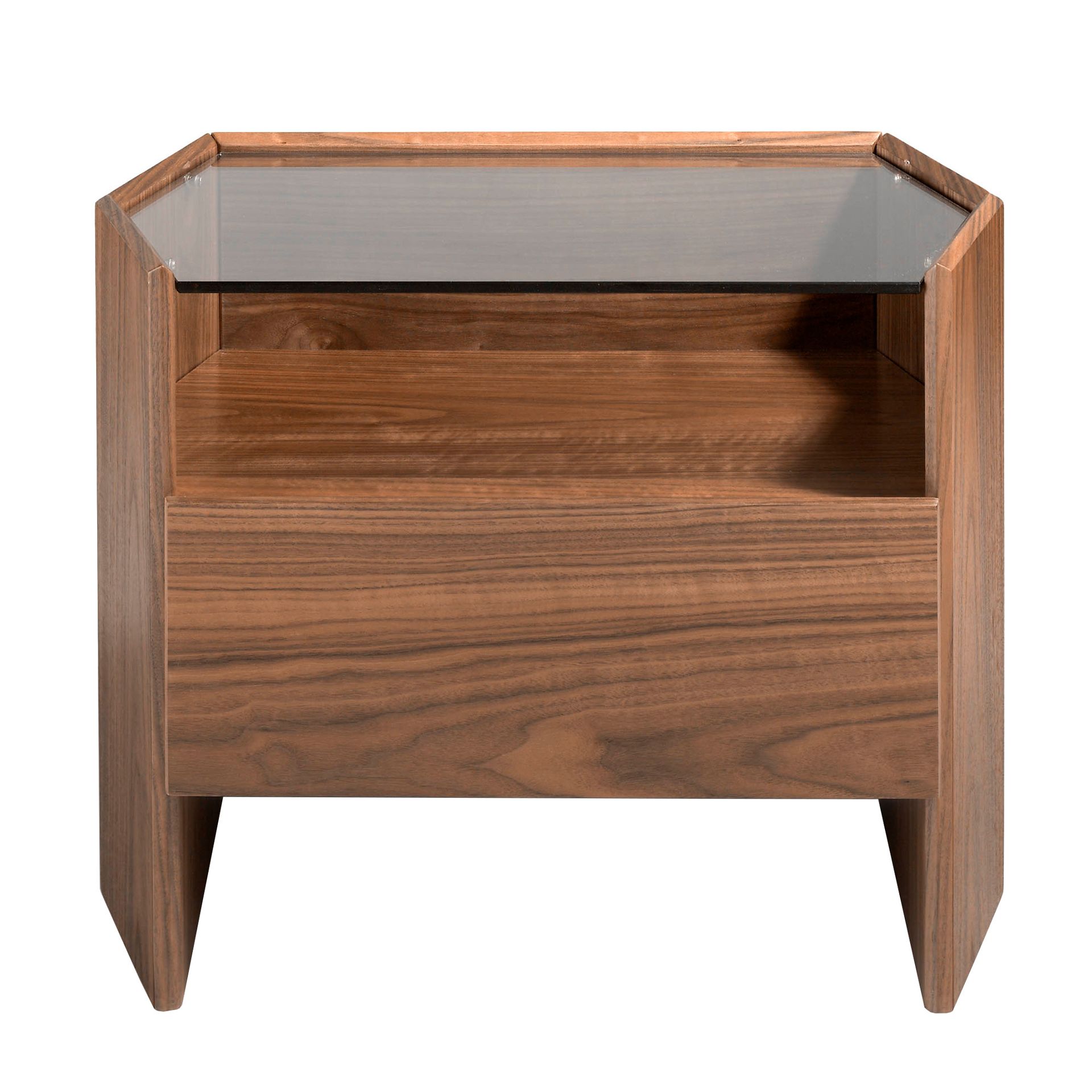 Nightstand walnut with glass top