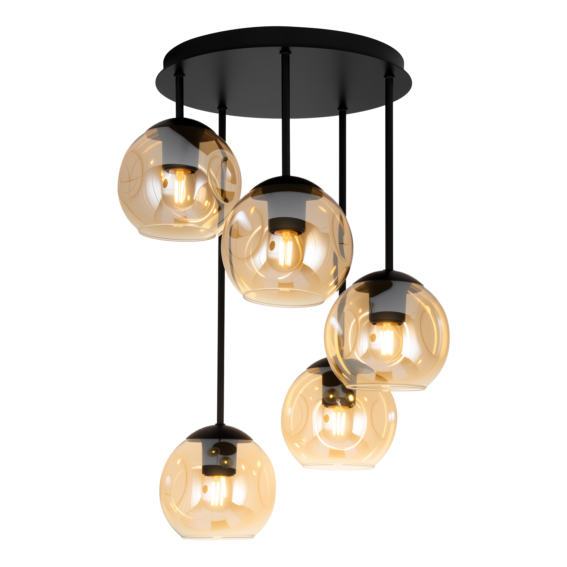 5-Flammig Jervey Deckenleuchte Gusseisen Farbglas Bernstein