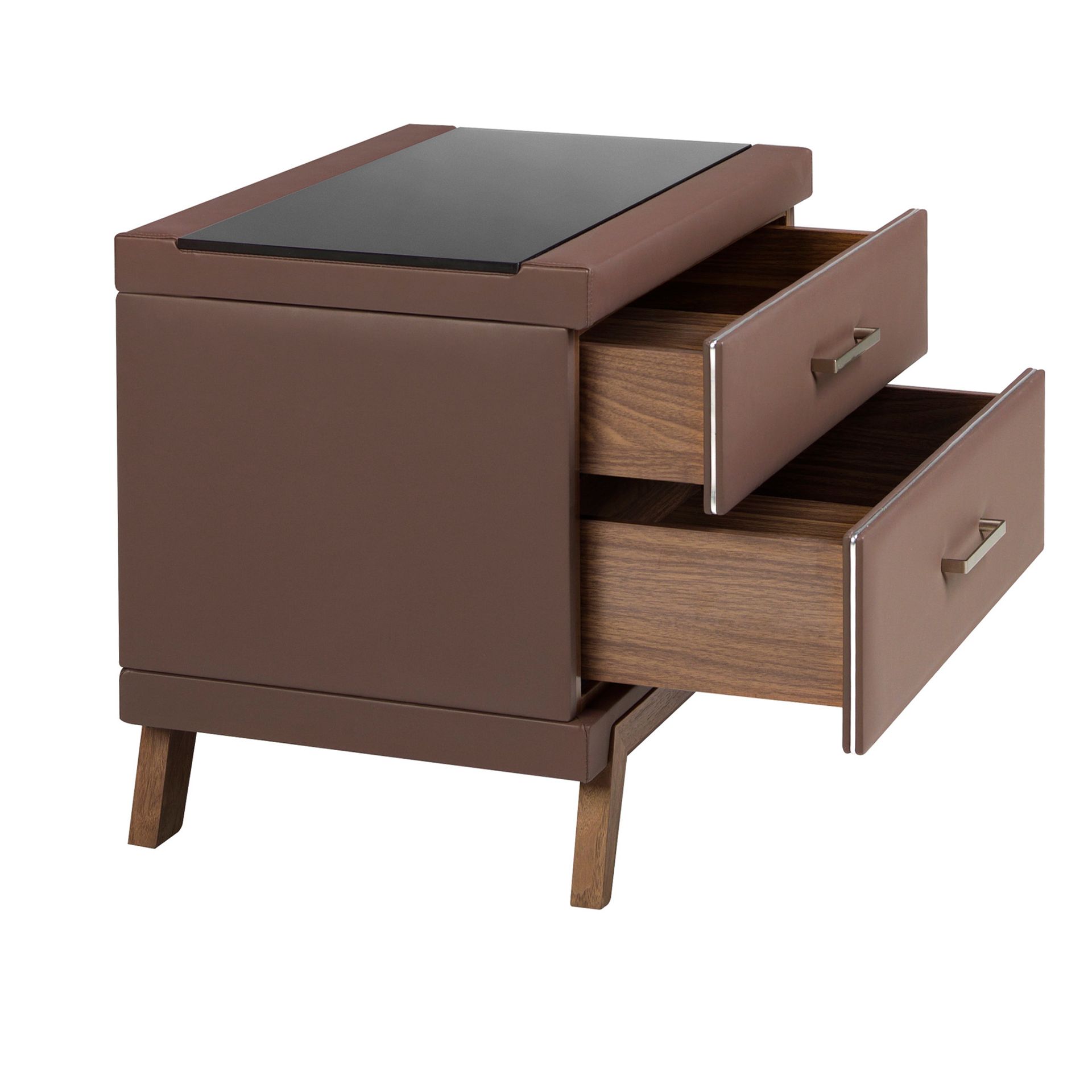 Nightstand Faux Leather with Glass Top