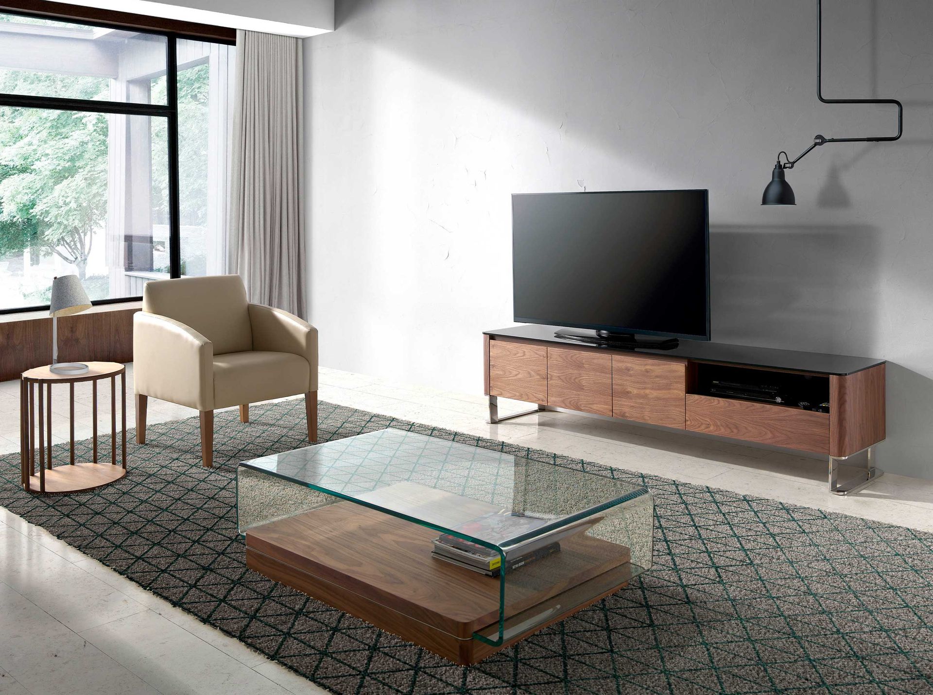 Lowboard wood veneer Chrome-plated steel