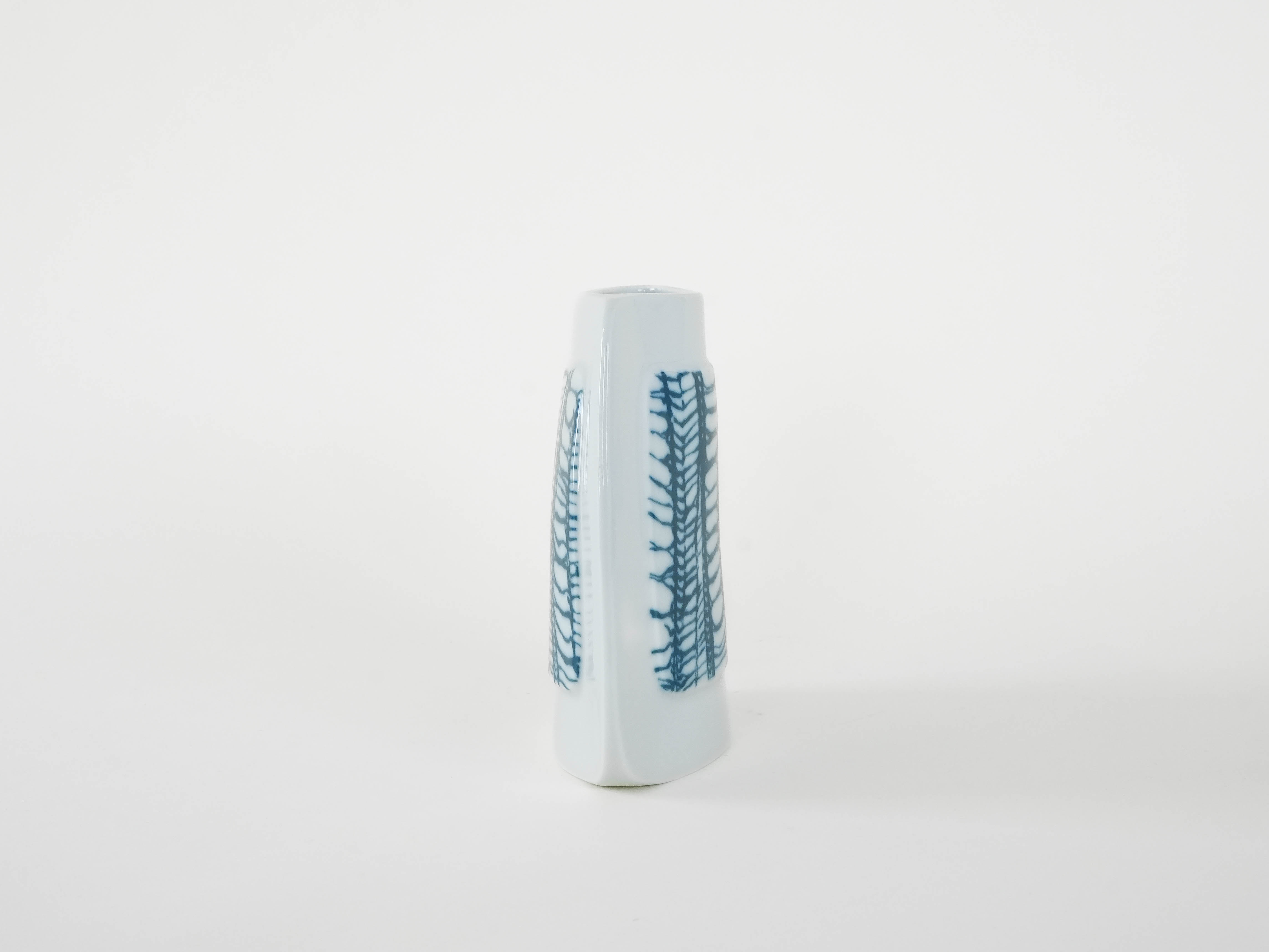 Porzellanvase Weiß Blau 1970er Jahre