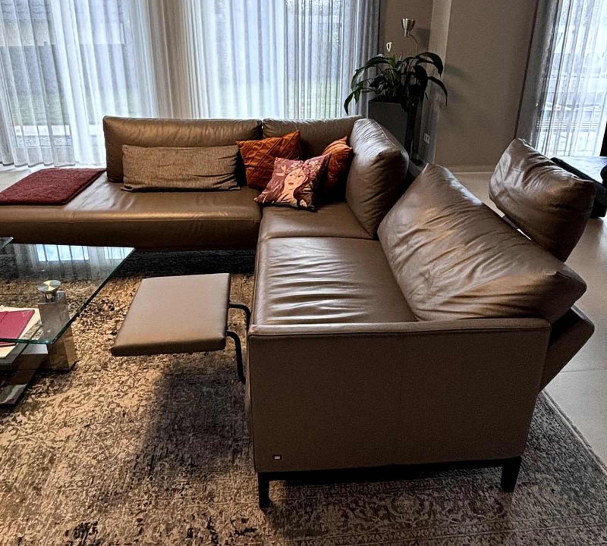 Sofa Récamiere Links Leder Taupe