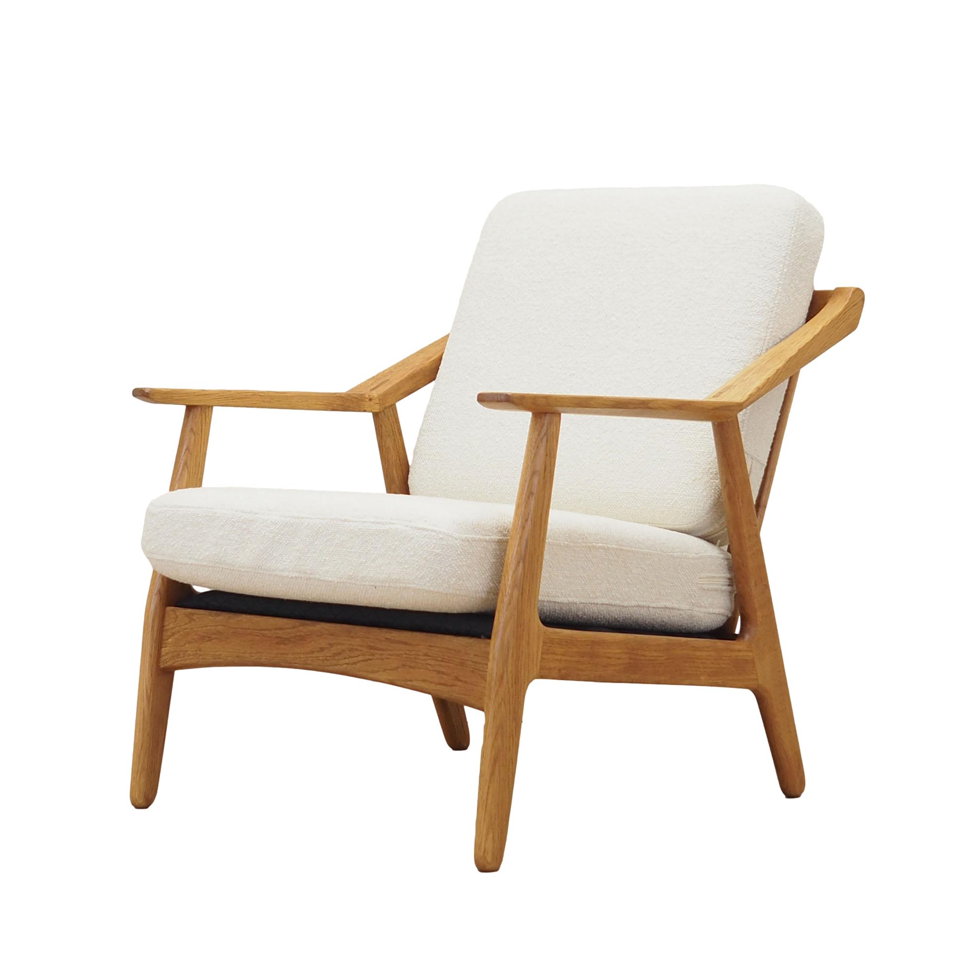 Vintage armchair oak wood textile cream 1960s