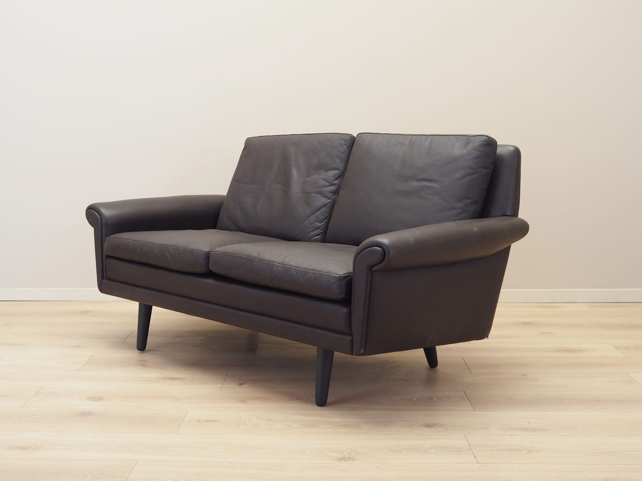 2-seater sofa leather brown 1960s