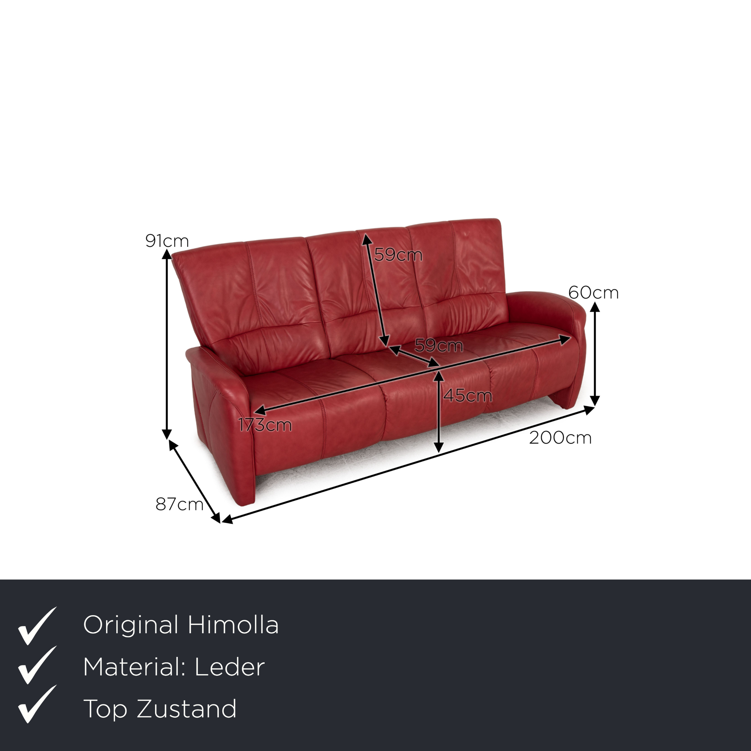 Himolla Sofa Leder 3-Sitzer Rot