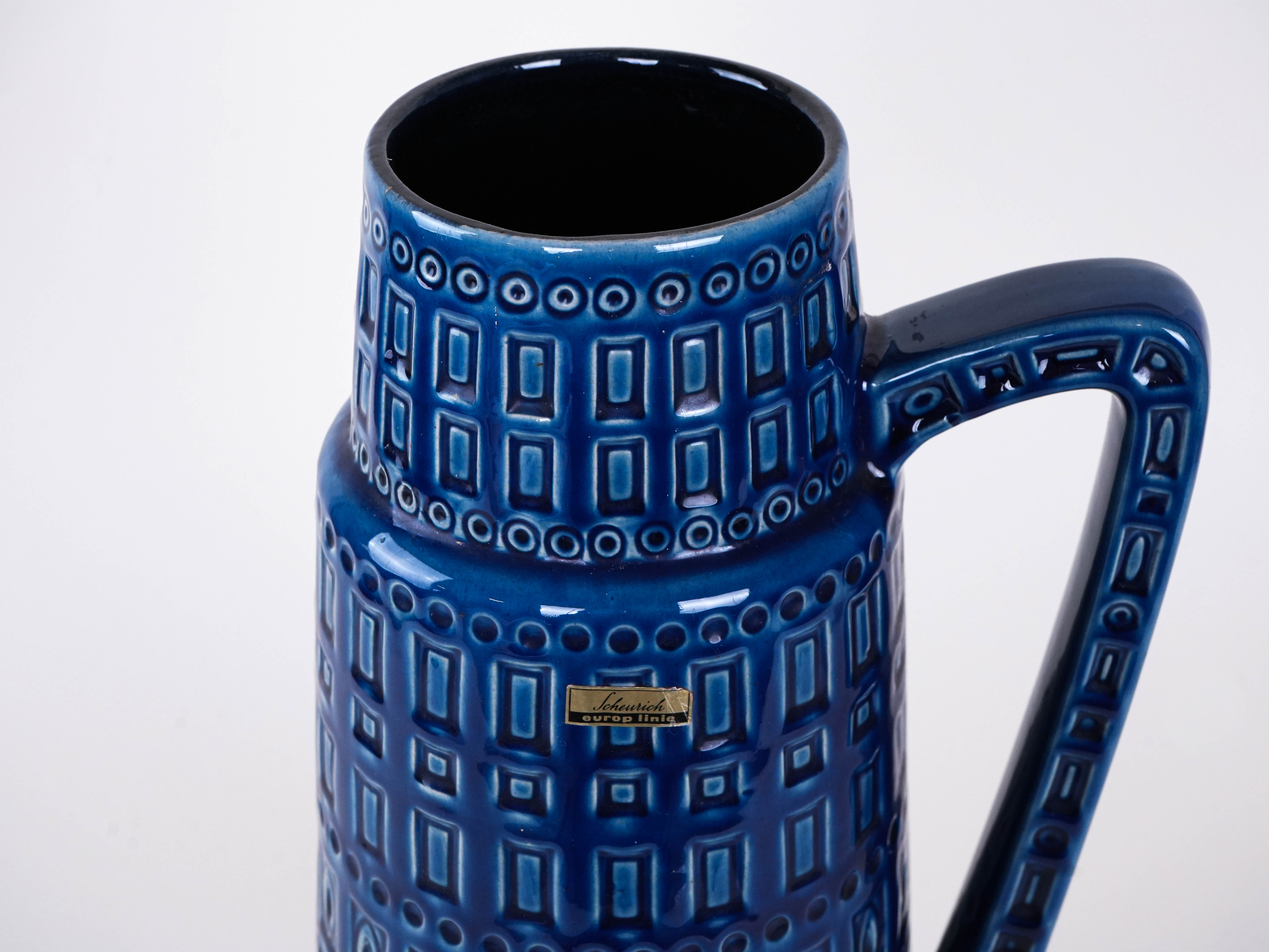 Blaue Keramikvase 1960er Jahre