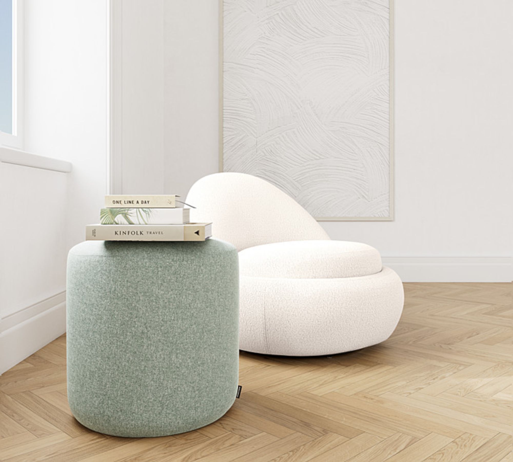 Pouf No. 8 Straight Fabio Grey Green
