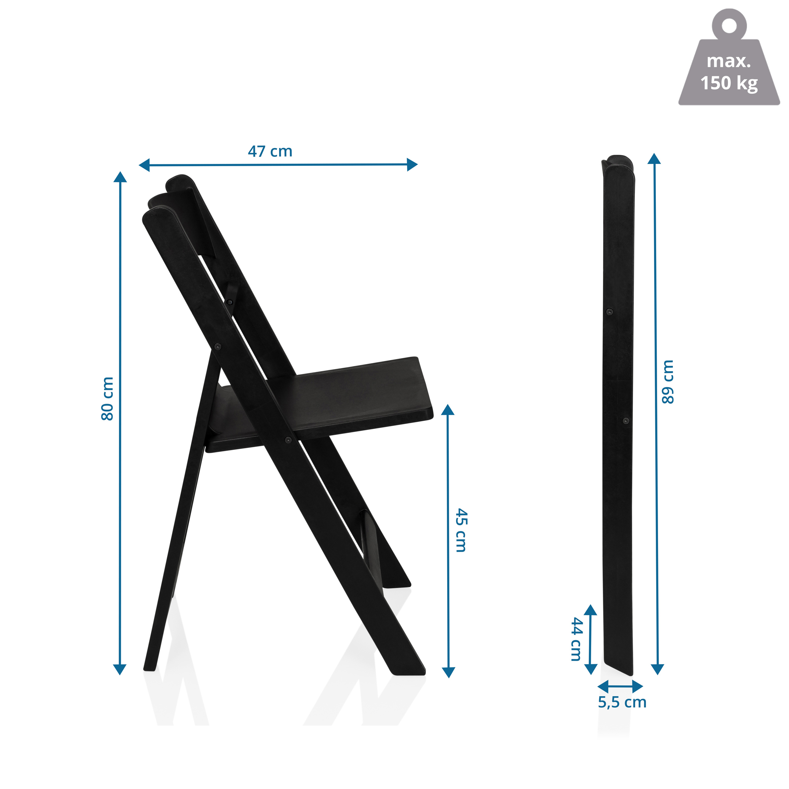 2x Travano Gartenstuhl Kunststoff Schwarz