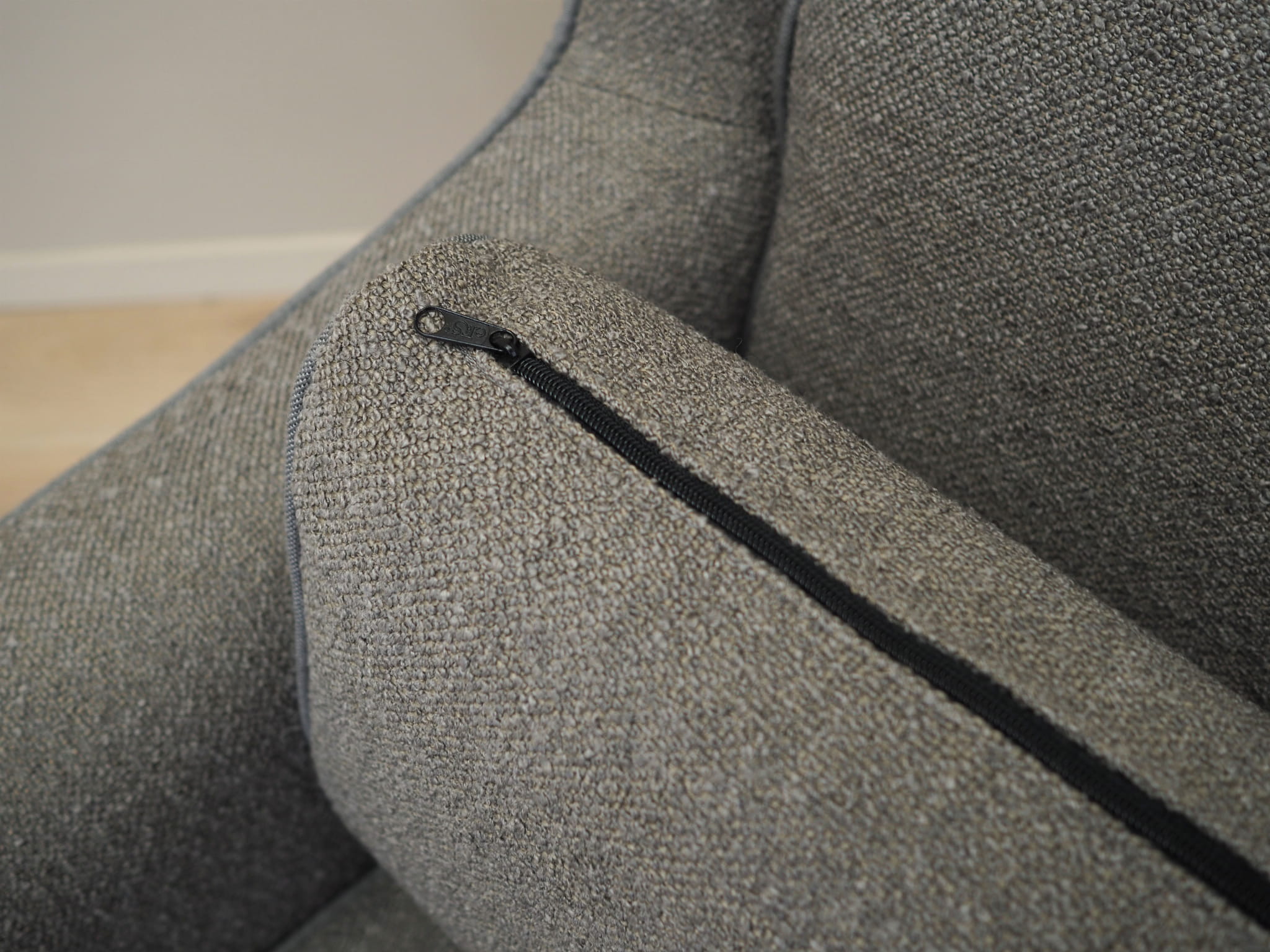 Vintage armchair beech wood textile grey 1970s
