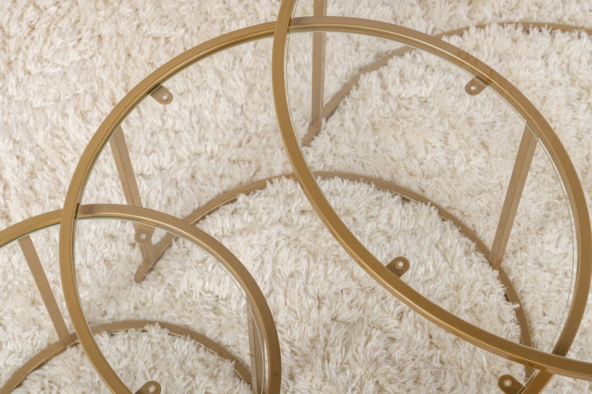 3x Gold Coffee Table Set Gold Transparent Ø80cm Ø60cm Ø42cm