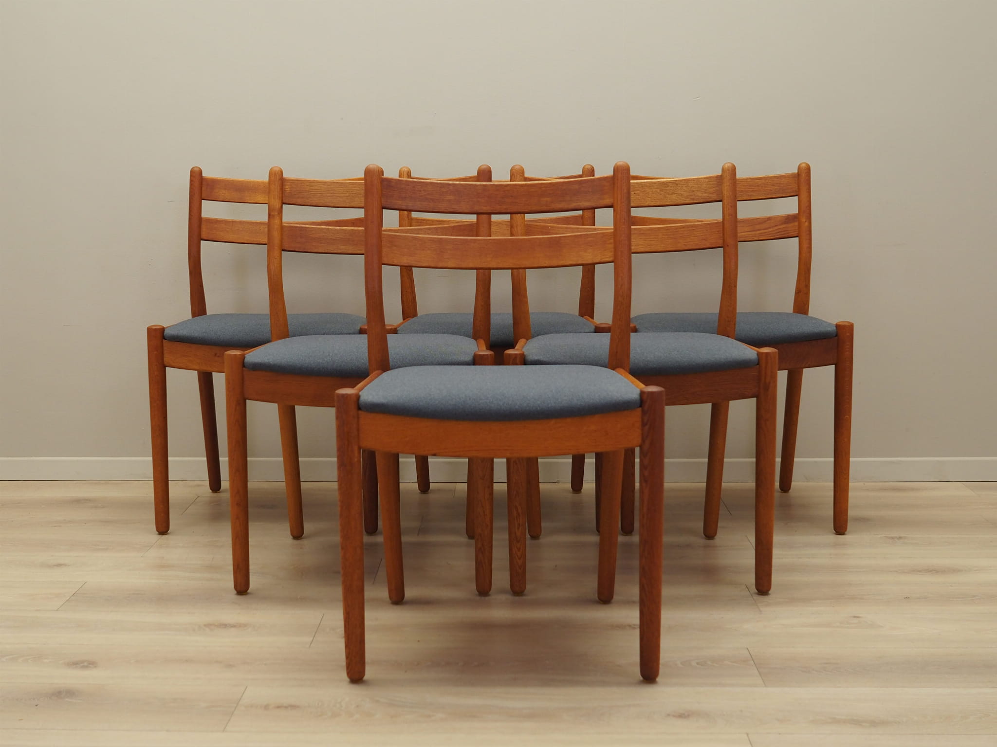 6x Vintage Stuhl Teakholz Textil Braun 1970er Jahre