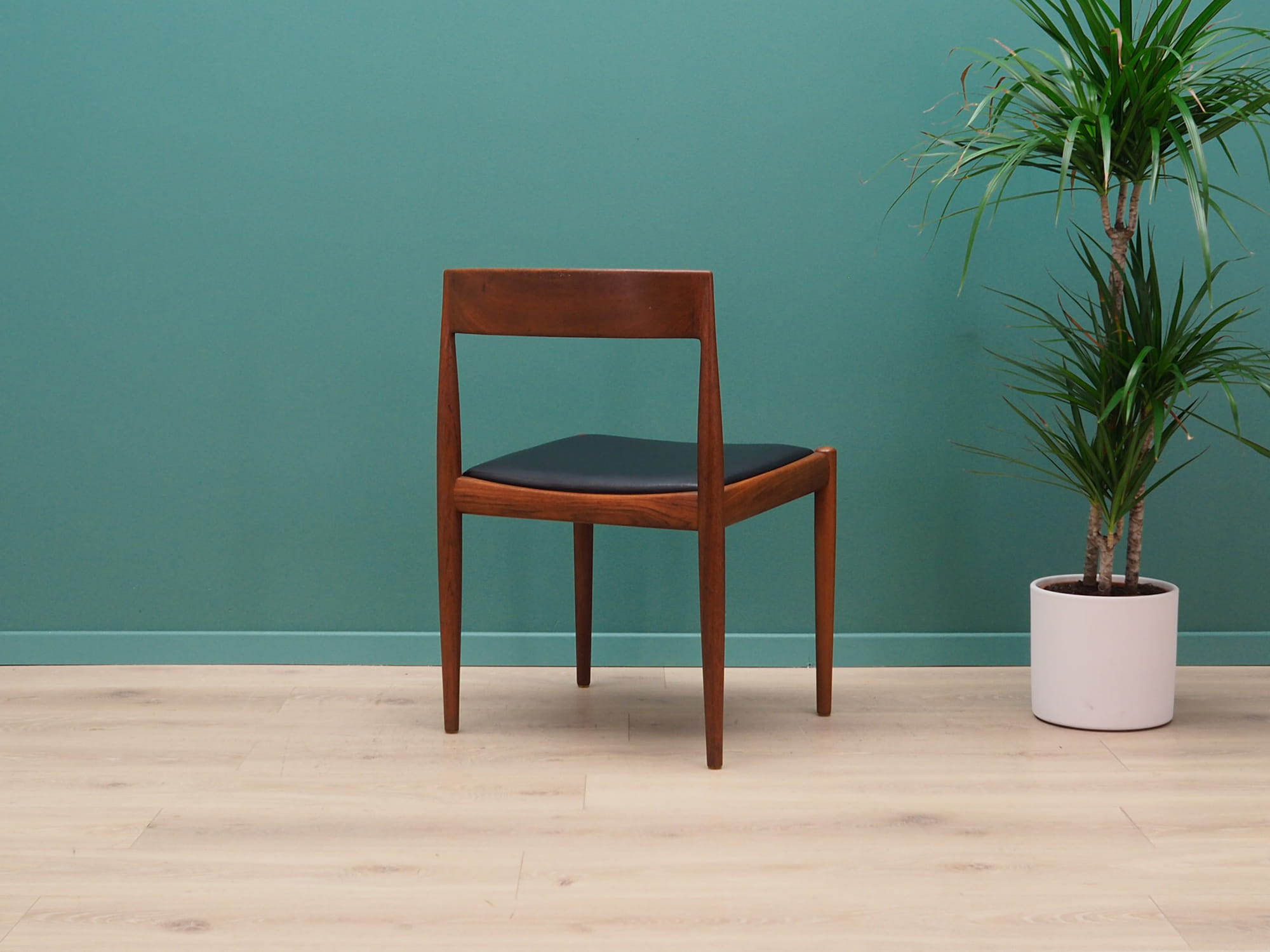 4x Vintage Chair Teak Wood Leather Brown 1970s