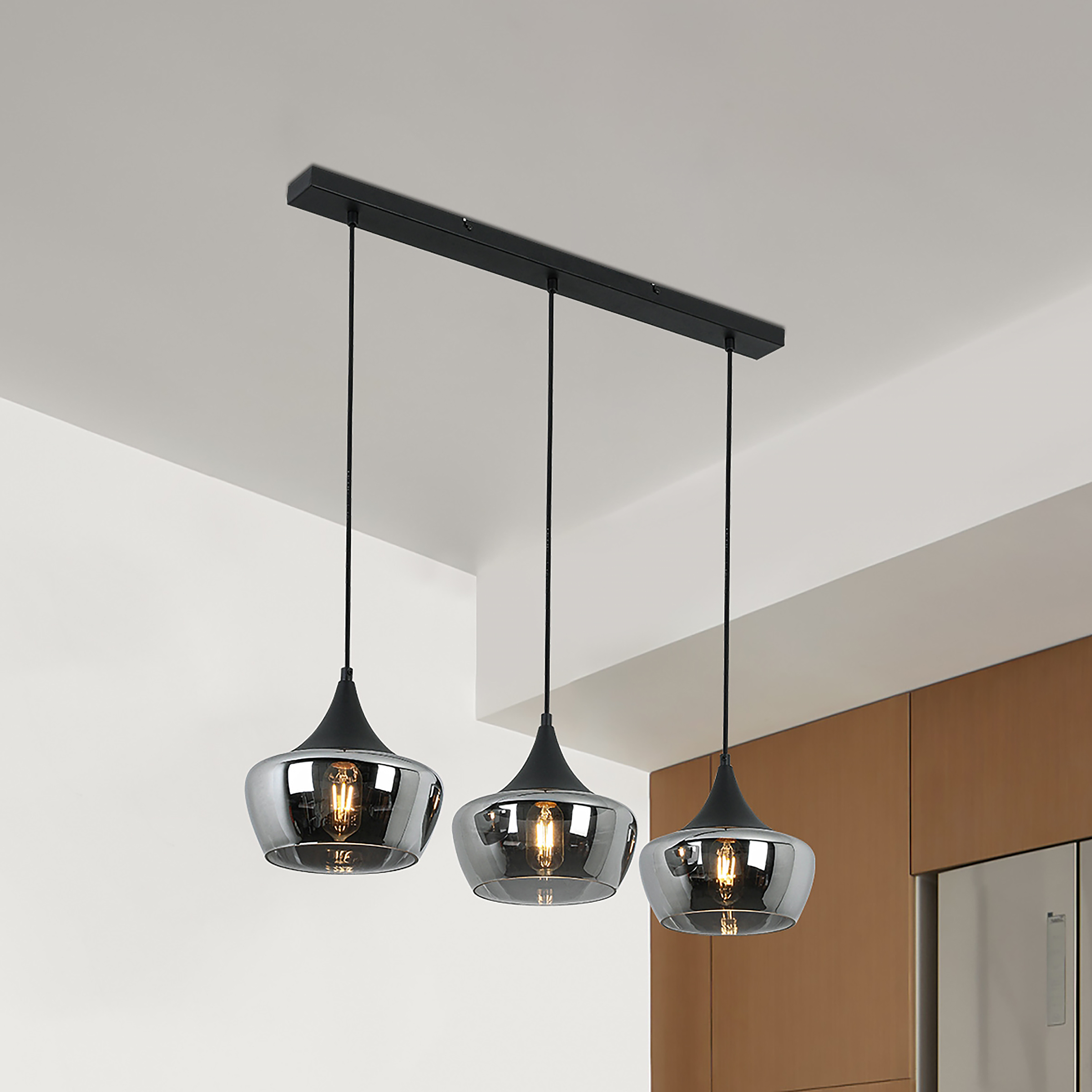 Pendant light Oli 3-light iron smoked glass black