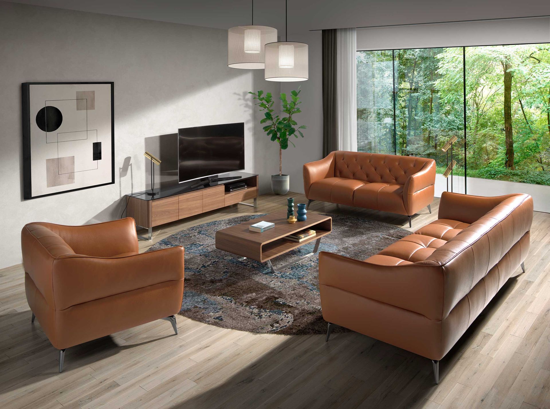 Lowboard wood veneer Chrome-plated steel