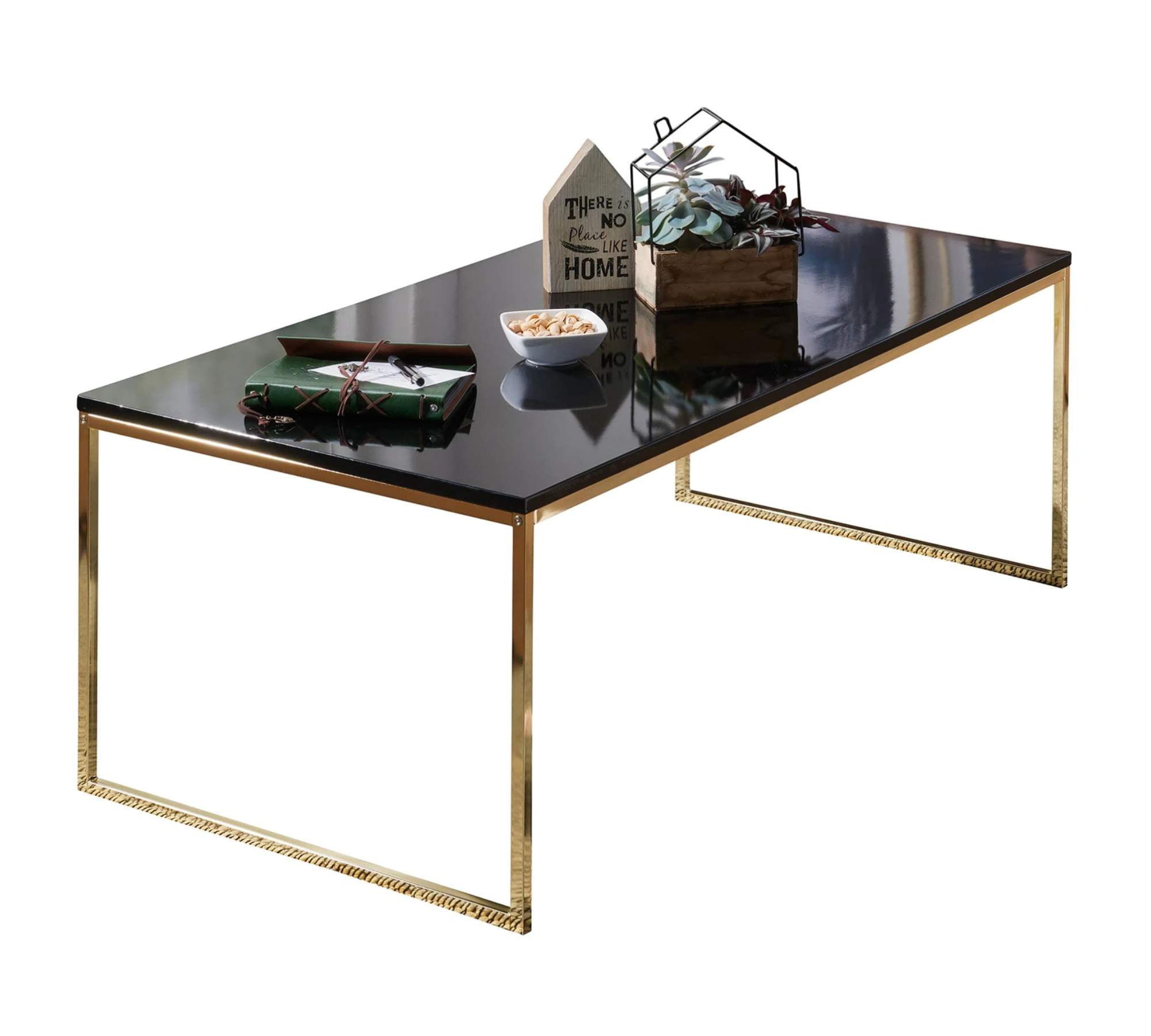 Couchtisch Holz Metall Schwarz Gold