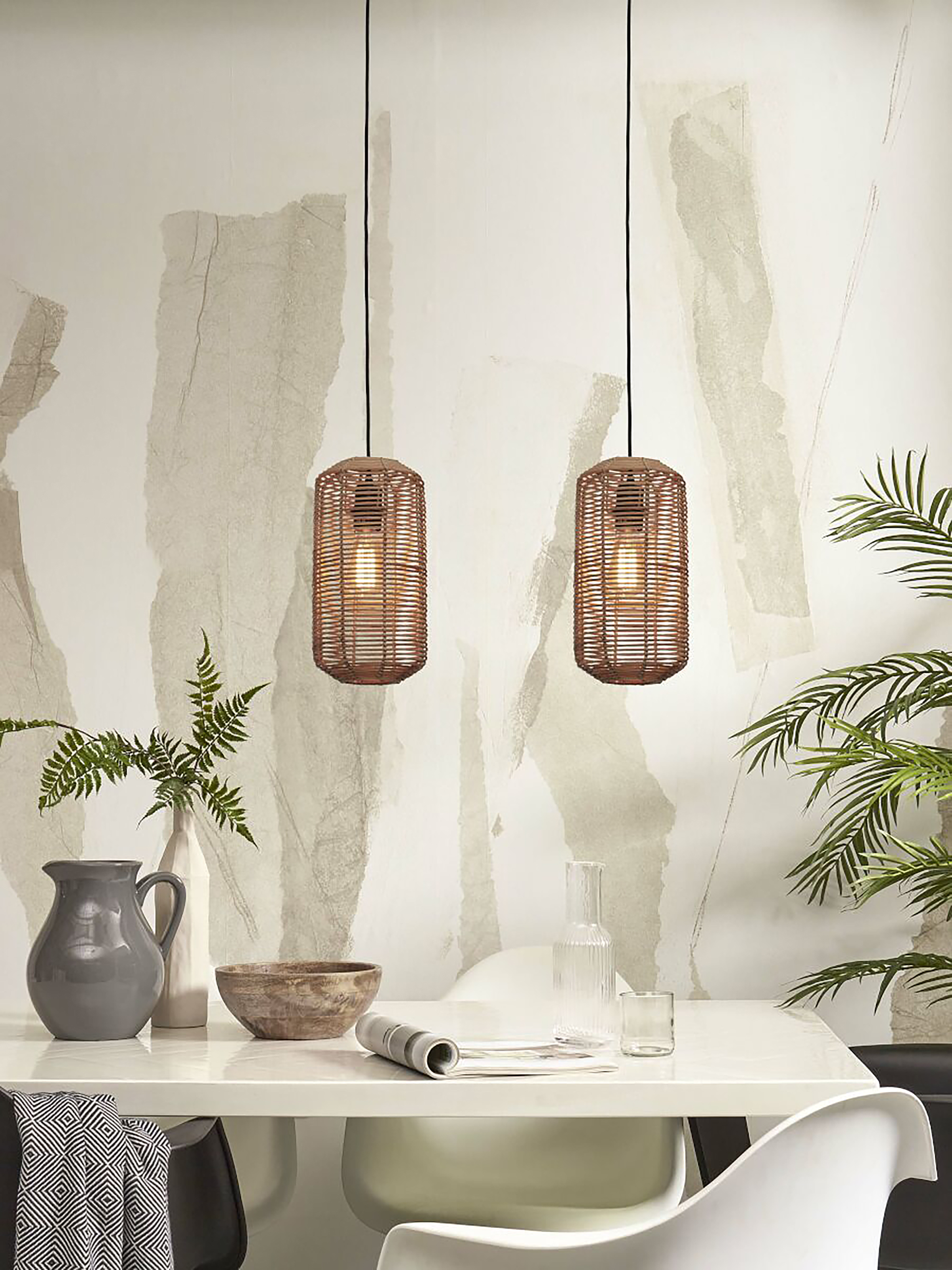 Pendelleuchte Tanami Typ D Beige Eisen Rattan