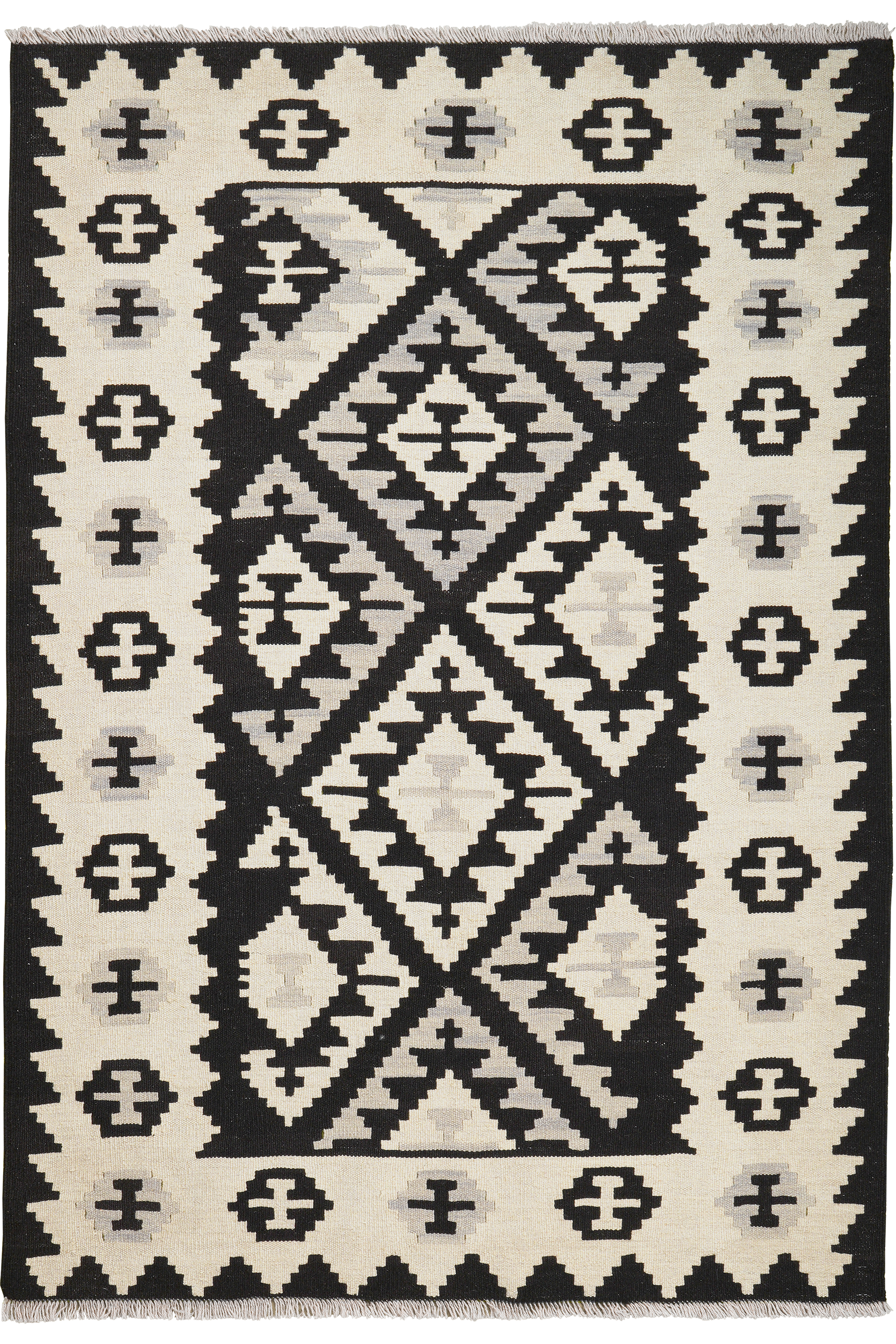 Kilim Gashgai Teppich Schwarz Creme