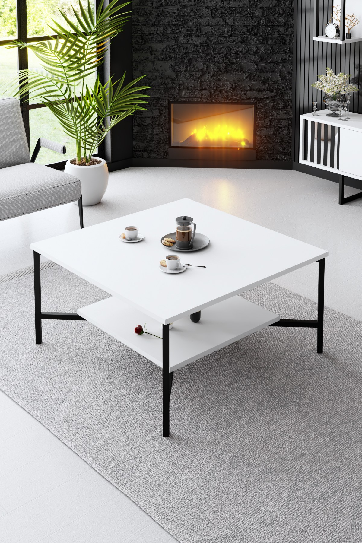 Black Line Couchtisch Holzfurnier Weiß Schwarz