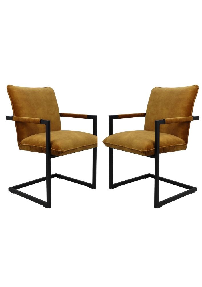 2x Boston Esszimmerstuhl Textil Metall Braun
