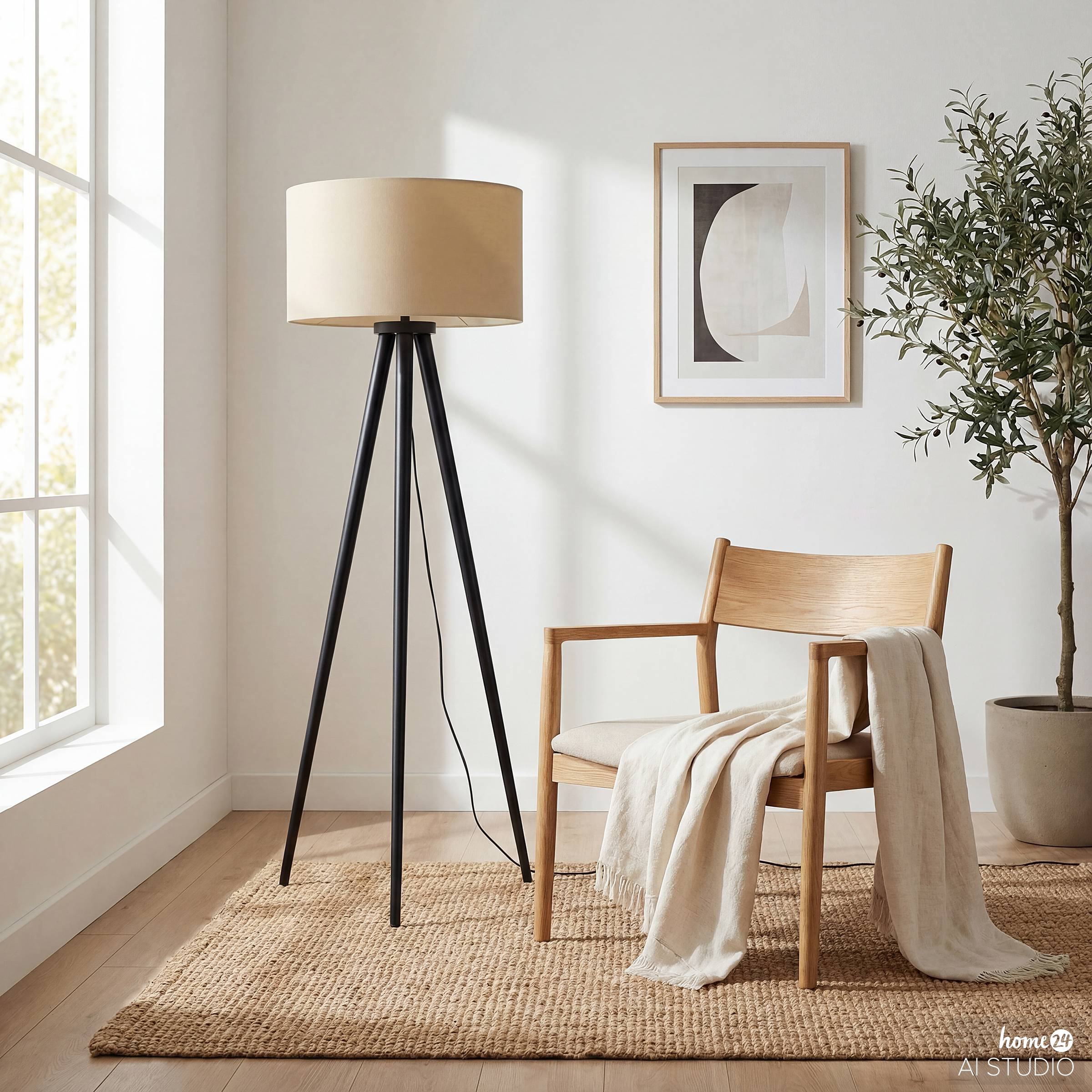 Floor Lamp Orbis 1-Light Solid Pine Terry Cloth