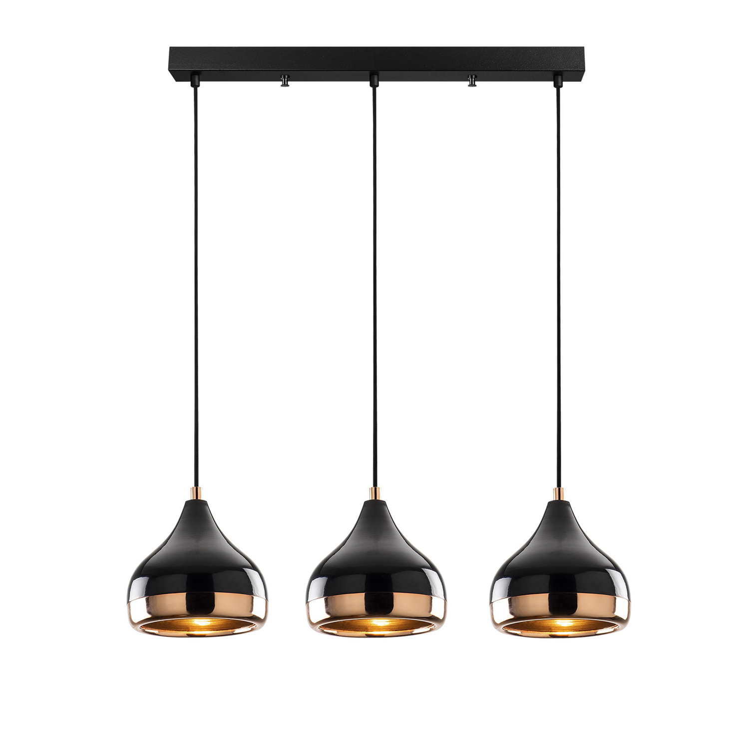 Pendant light 3 elements Adjustable height Black Gold