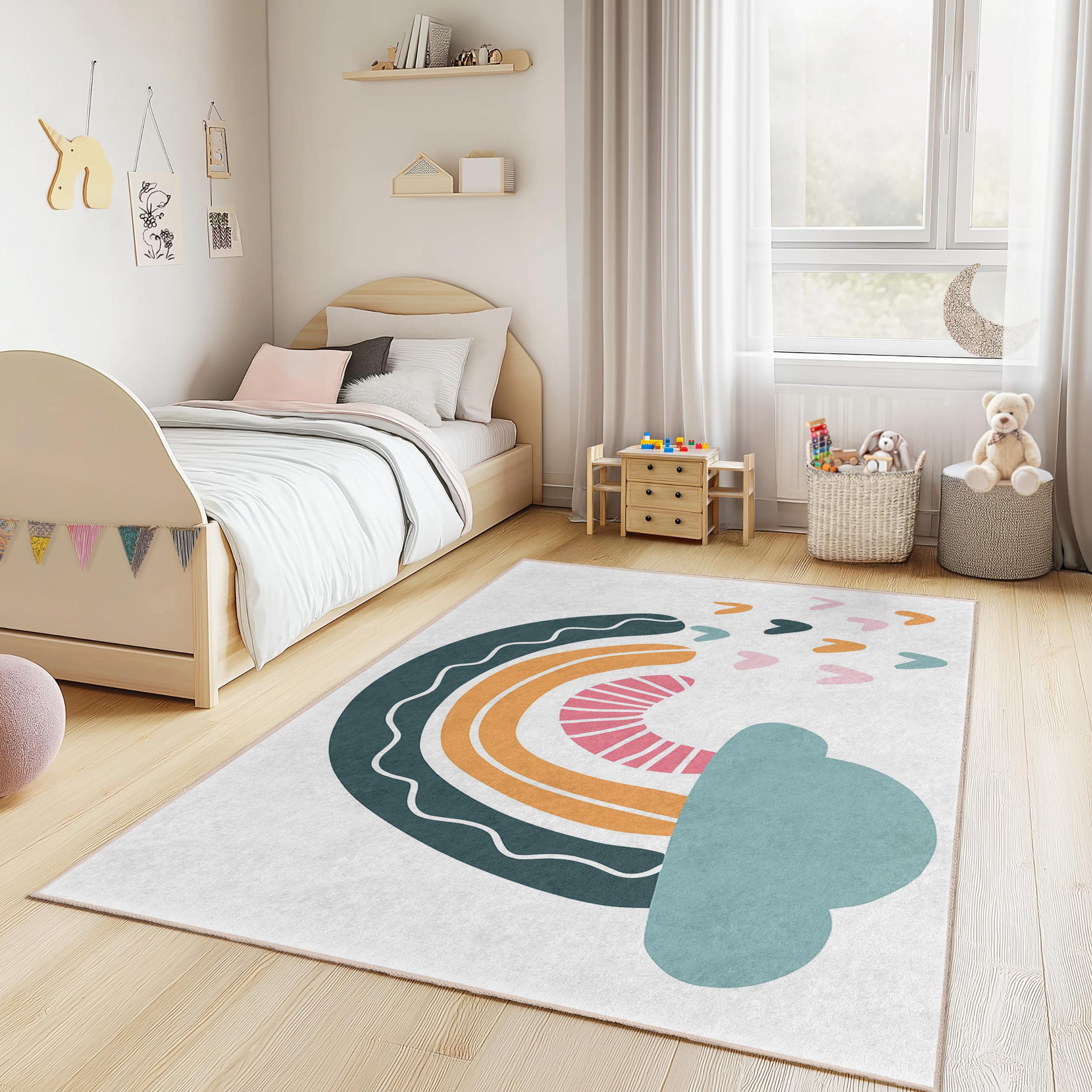 Regenbogen und Wolken Kinderteppich Mehrfarbig 100x250 cm