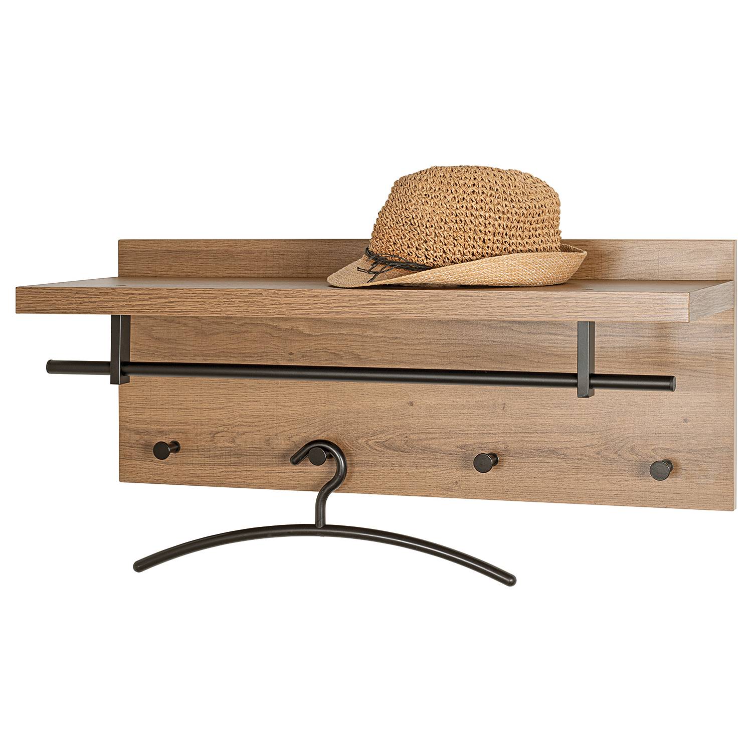 Wall coat rack Dunnet 75 cm Oak Decor Black