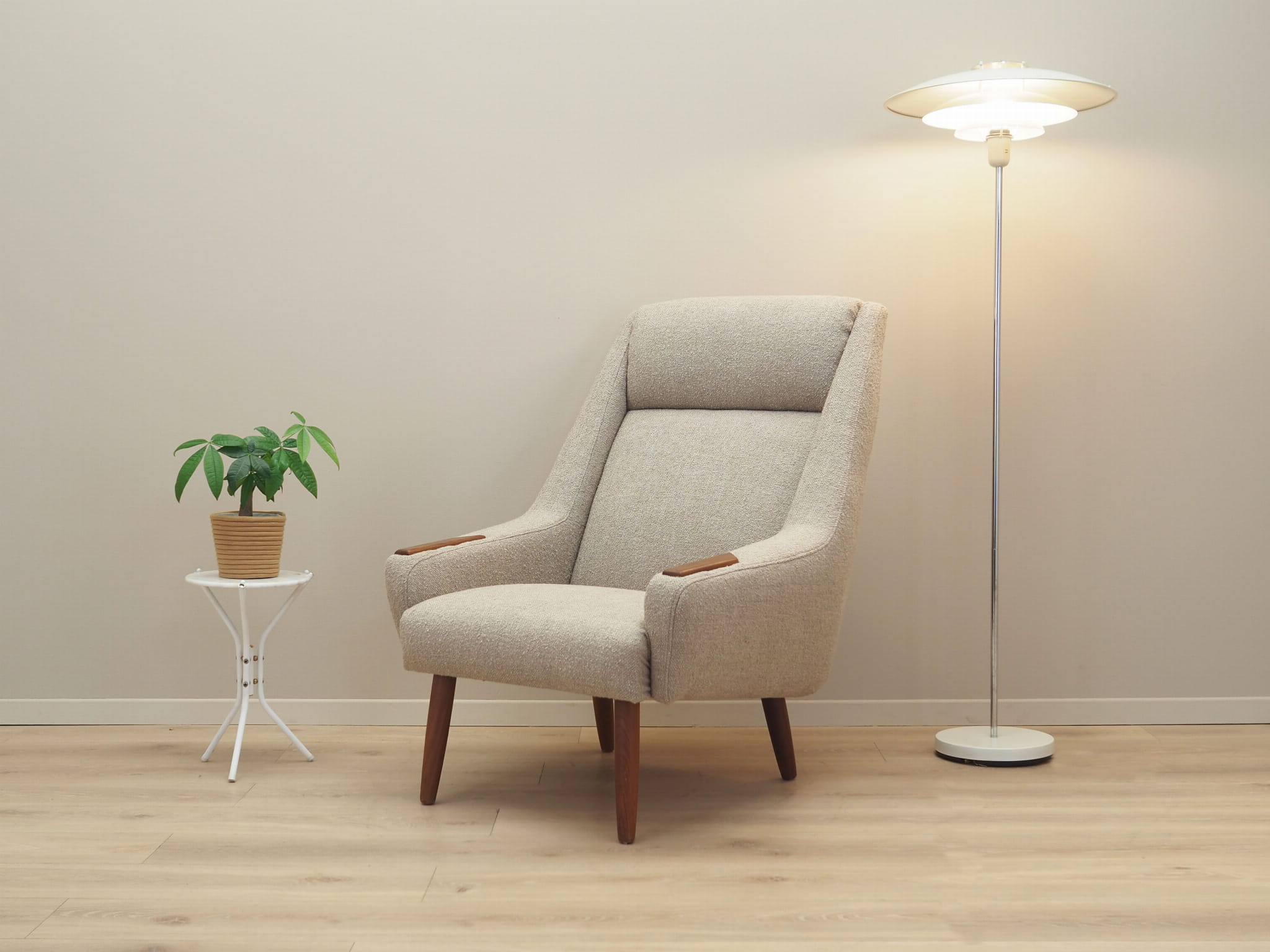 Vintage armchair Teak wood Textile Beige 1960s
