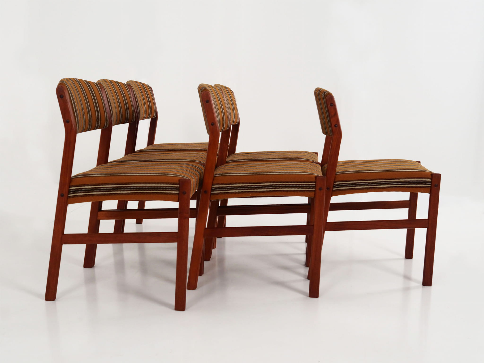 6x Vintage Chair Teak Wood Textile Brown 1970s