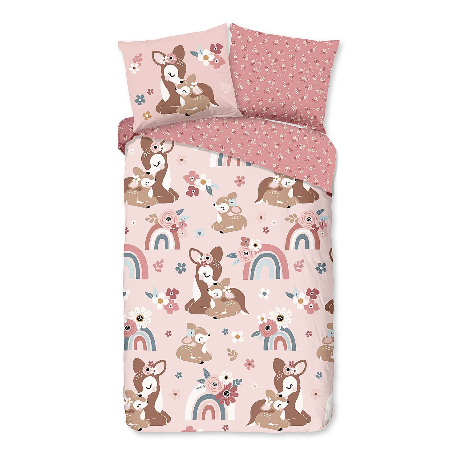 Kinderbettwäsche Rehkitz Baumwolle Rosa