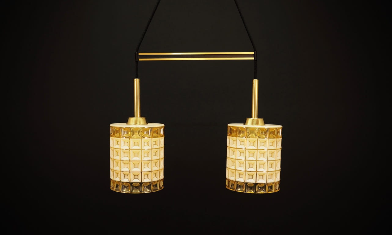 Vintage Chandelier Glass Gold White 1970s