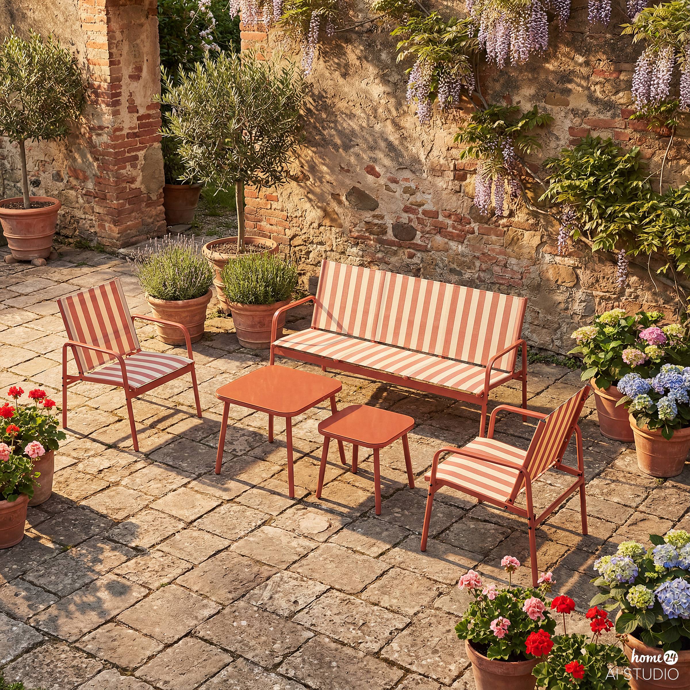 Outdoor Lounge Group Vinoa Set of 5 Steel Red White