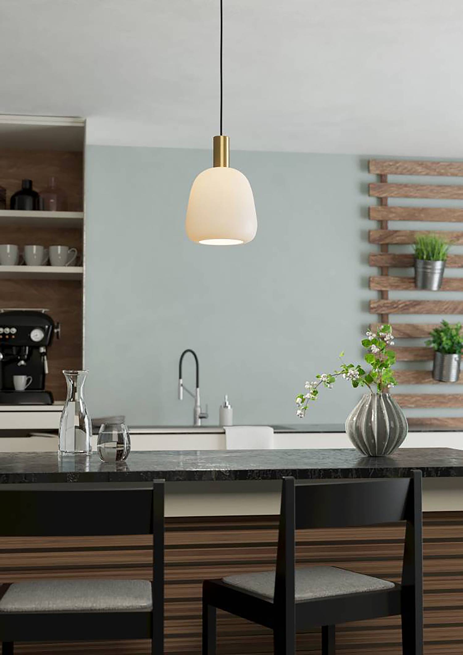 Pendant lamp Manzanares frosted glass gold