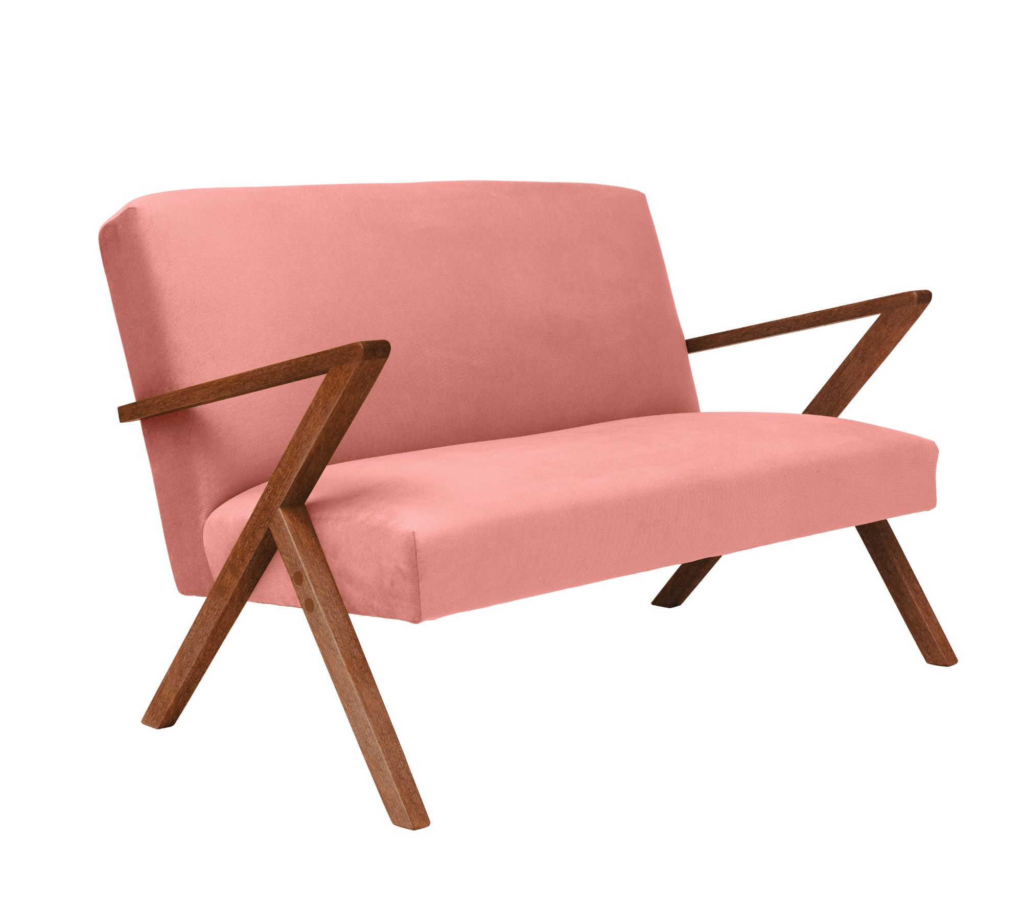 Retrostar 2er Sofa Velvet Line Nussbaum Beizung Rosa