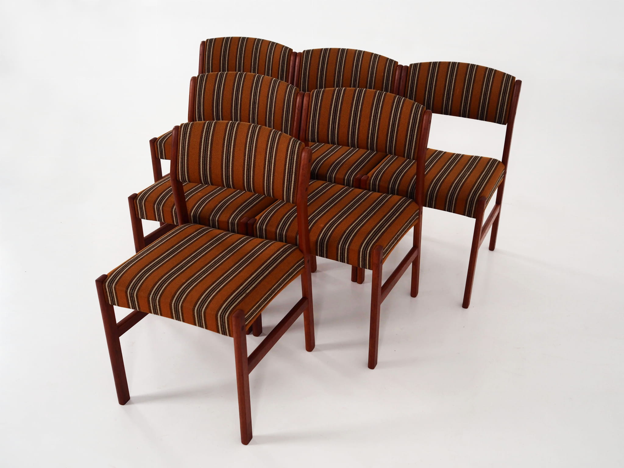 6x Vintage Chair Teak Wood Textile Brown 1970s