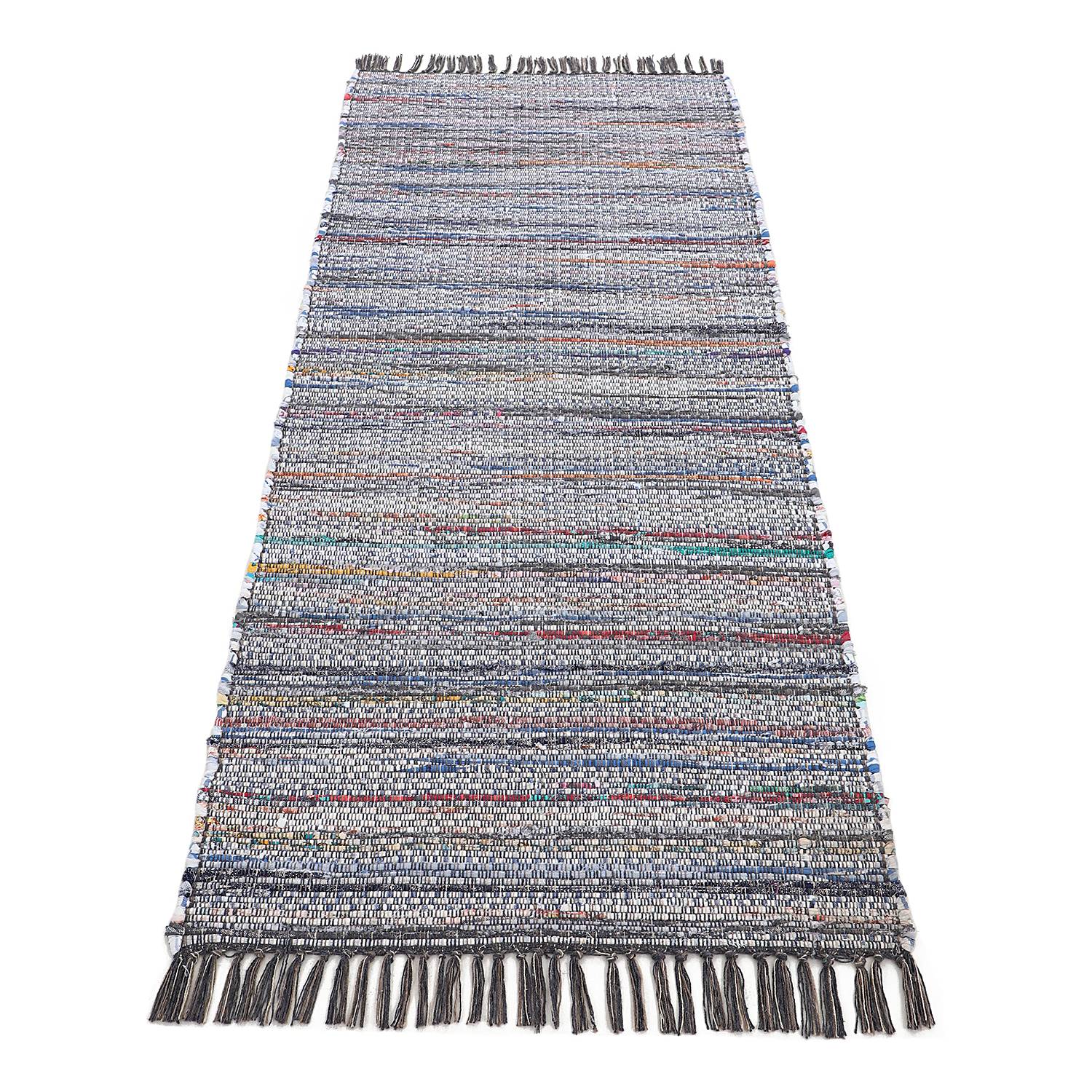 Kilim Chindi Läufer Baumwolle Polyester Grau 75 x 240 cm