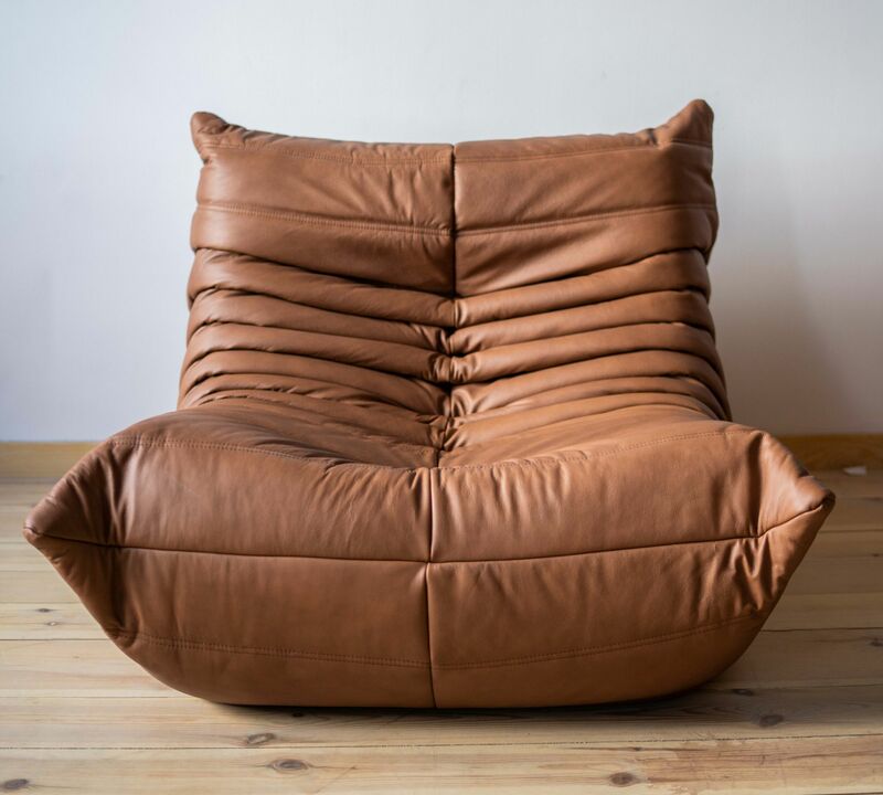 Togo Poltrona e Pouf Set Pelle Liscia Folk Brown