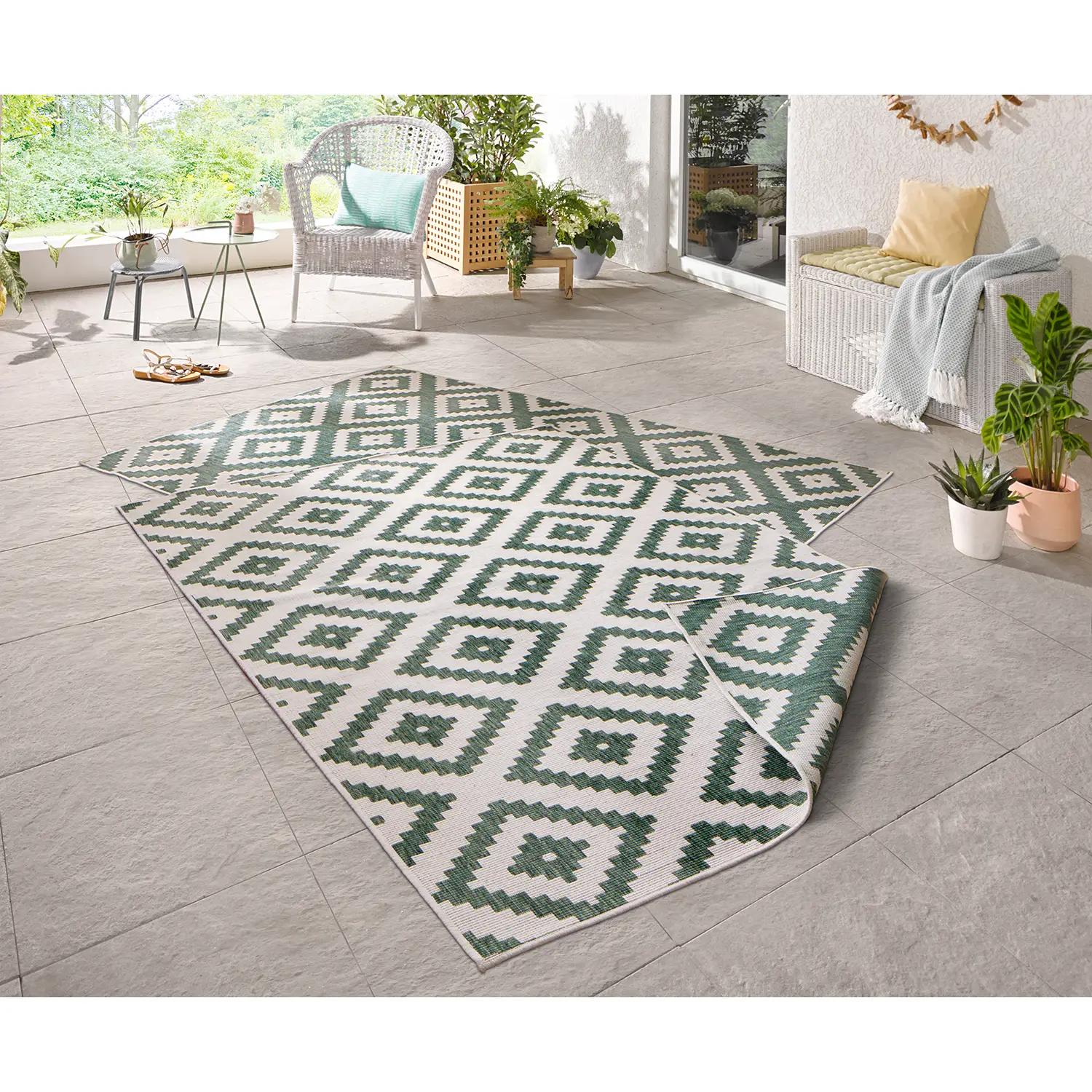 Malta In-/Outdoorteppich Dunkelgrün